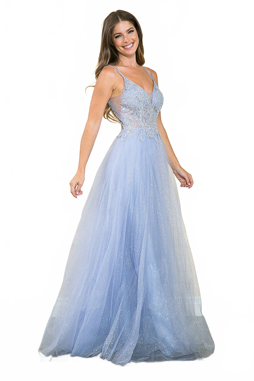 Evening Dress V-Neck Beaded Sequin A-Line Formal Gown By Lenovia 8183 - Image 20