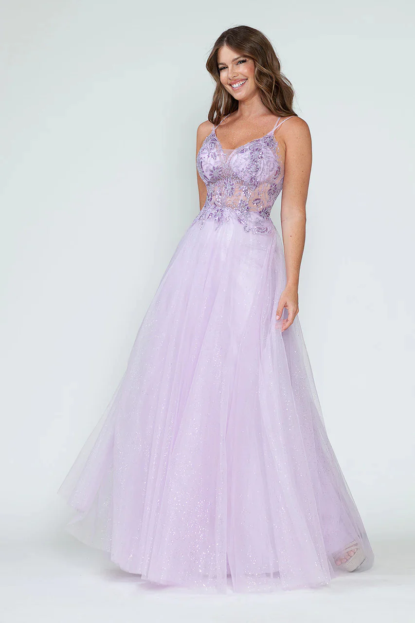 Evening Dress V-Neck Beaded Sequin A-Line Formal Gown By Lenovia 8183 - Image 3