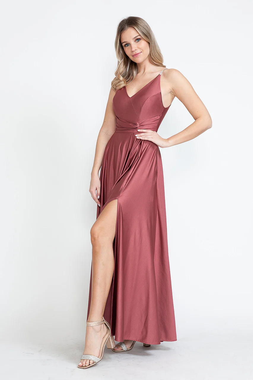 Evening Dress V-Neck Thigh Slit A-Line Formal Gown By Lenovia 5275 - Image 15
