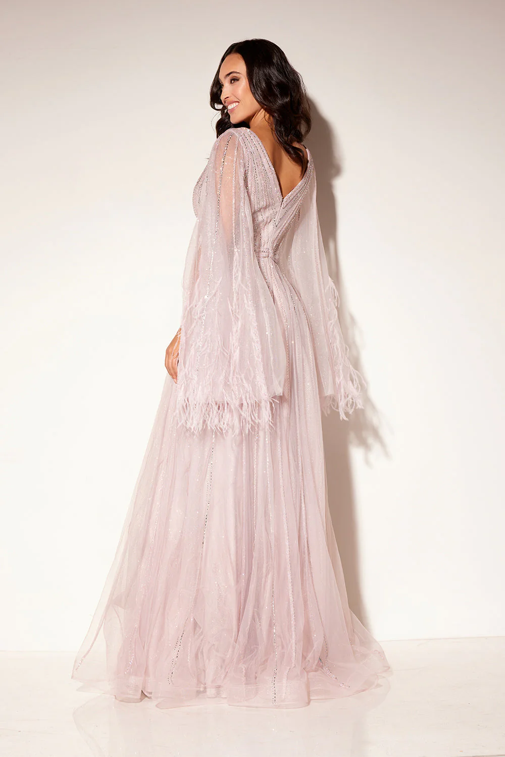 Feather Cape Sleeve A-line Gown by Lucci Lu C8118 - Image 2