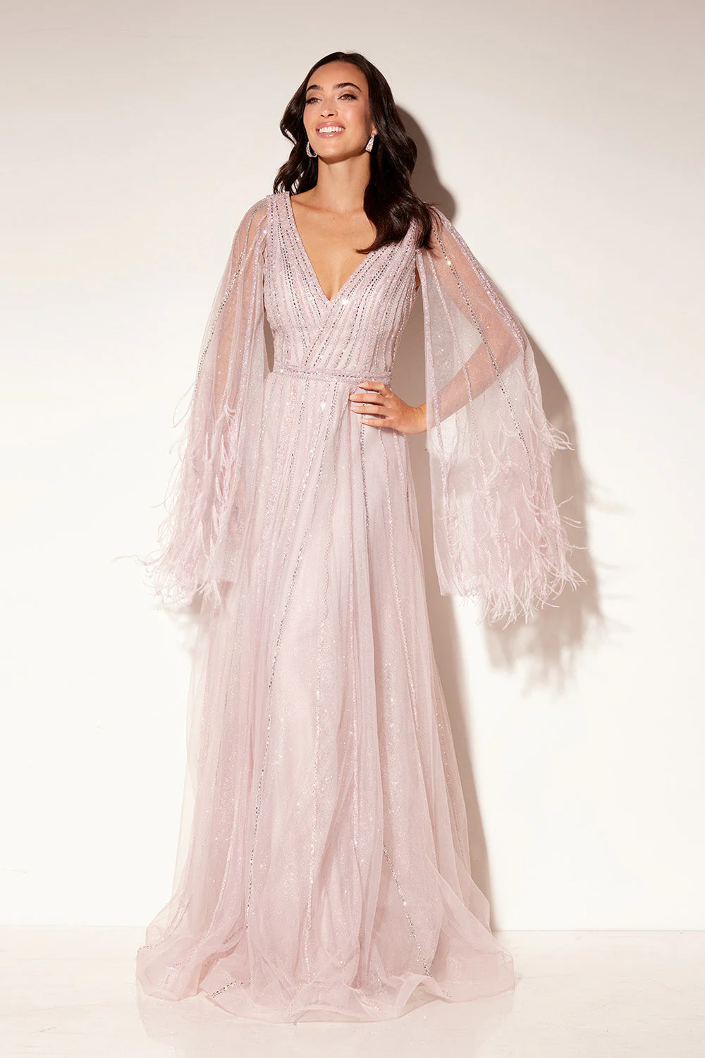 Feather Cape Sleeve A-line Gown by Lucci Lu C8118 - Image 3