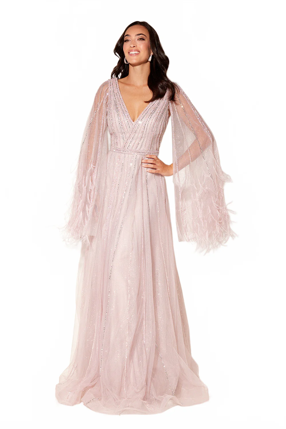 Feather Cape Sleeve A-line Gown by Lucci Lu C8118 - Image 5