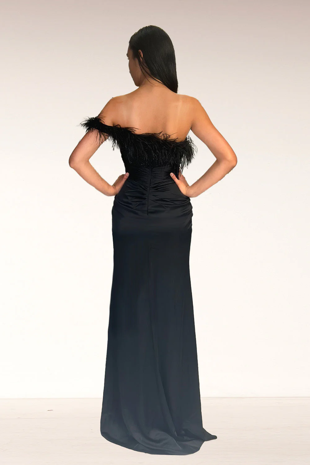 Feather Off Shoulder Slit Gown by Lucci Lu 1326 - Image 2