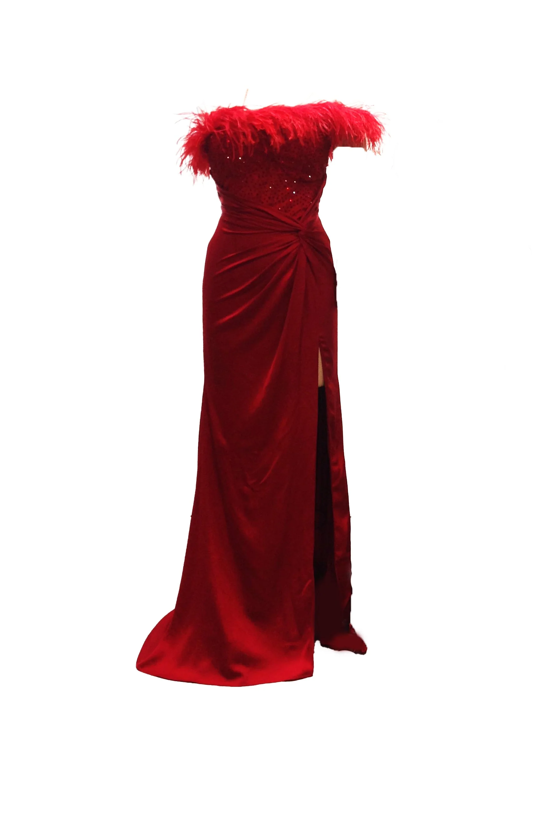 Feather Off Shoulder Slit Gown by Lucci Lu 1326 - Image 3