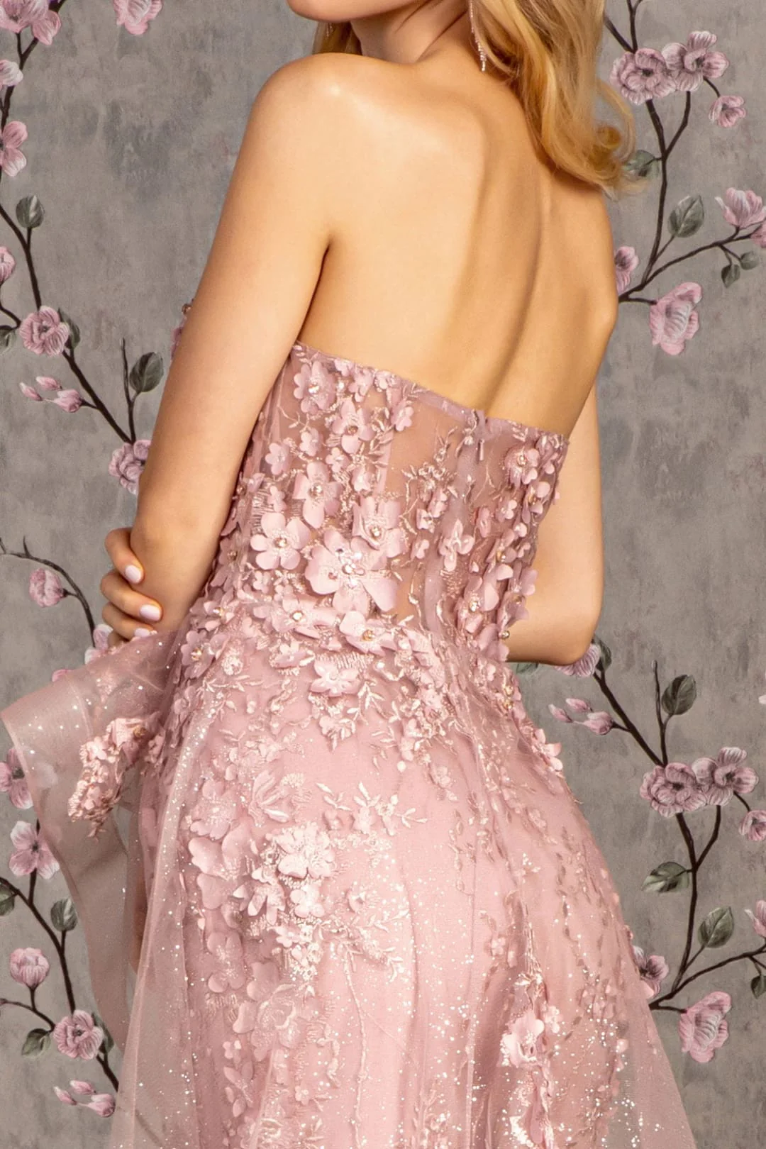 Fitted 3D Floral Strapless Overskirt Gown by GLS Gloria GL3257 - Image 5