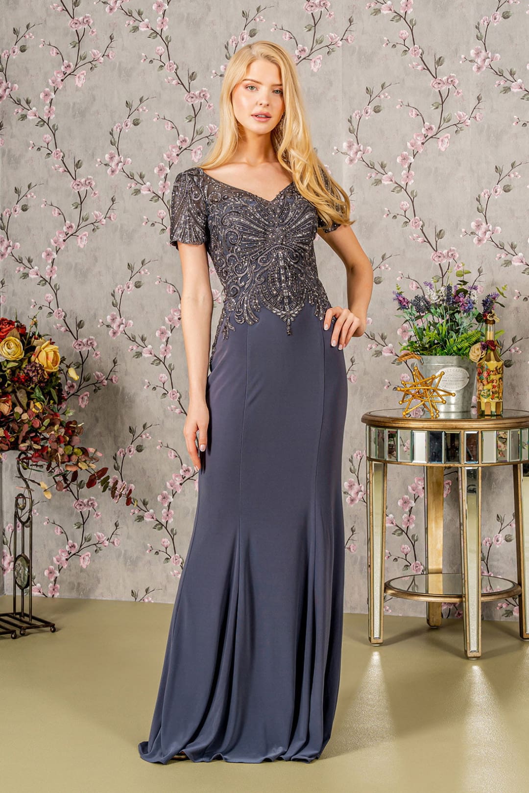 Fitted Embroidered Short Sleeve Gown by GLS Gloria GL3361 - Image 9