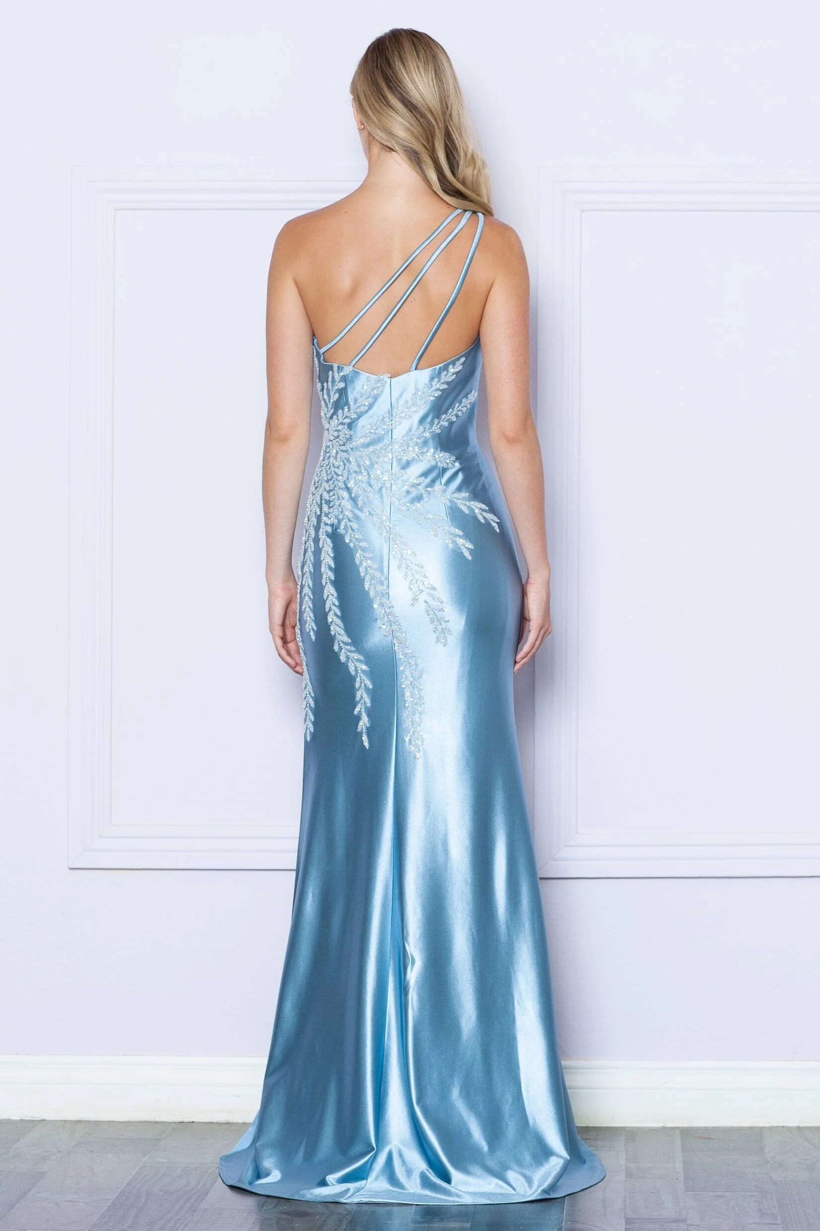 Poly USA 9358 Fitted Embellished One Shoulder Slit Gown - Image 2