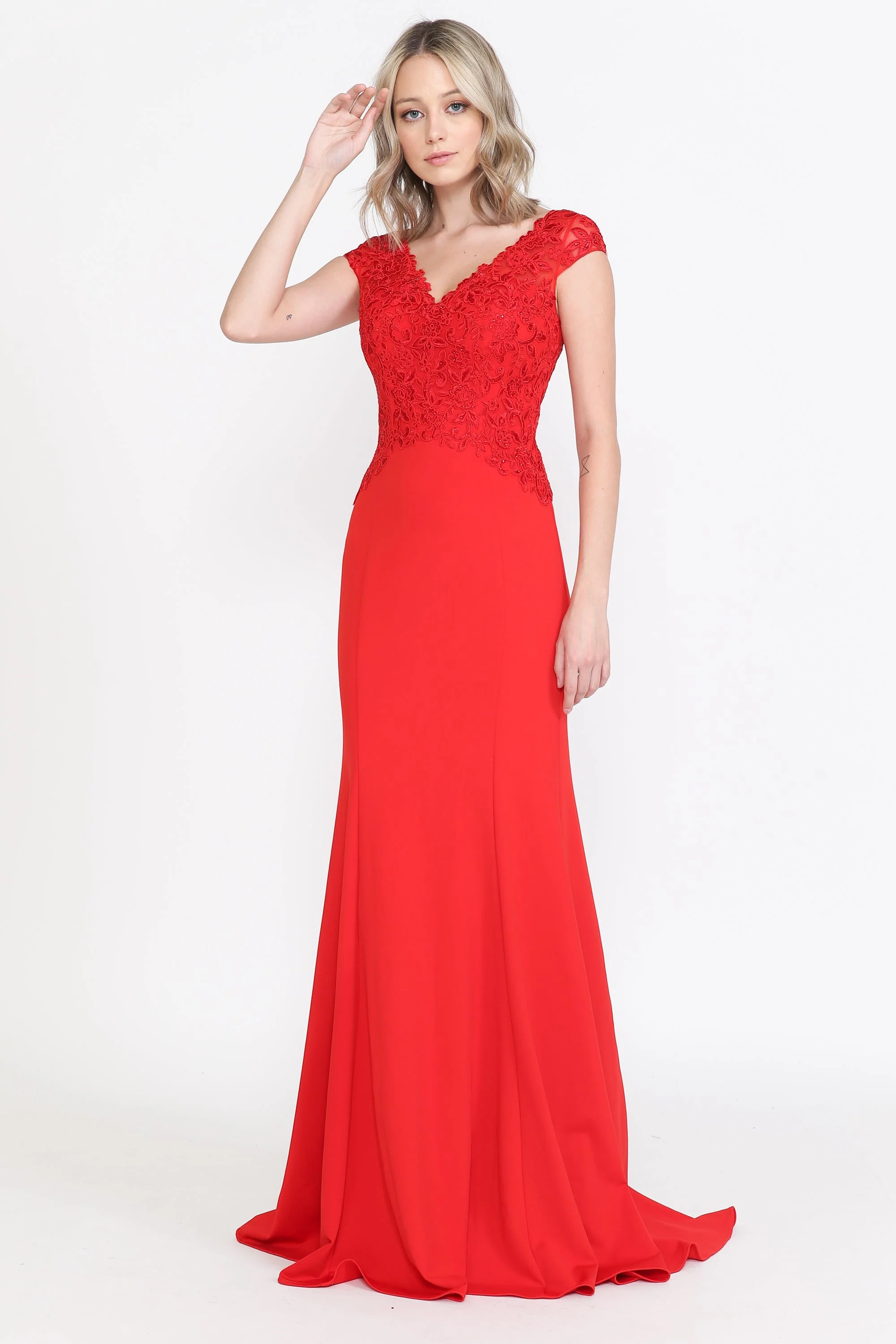 Poly USA 8558 Fitted Embroidered Cap Sleeve Gown - Image 3