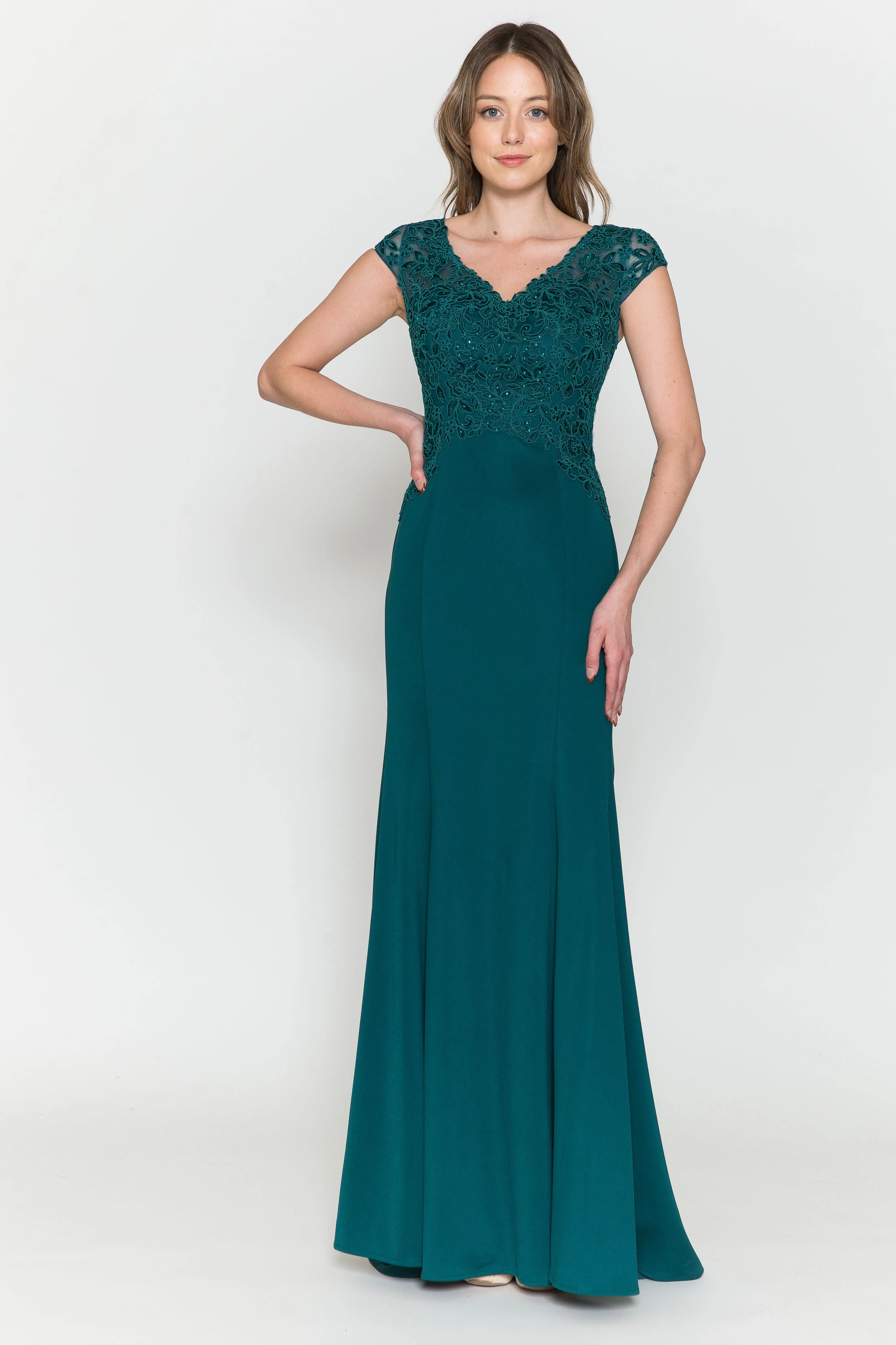Poly USA 8558 Fitted Embroidered Cap Sleeve Gown - Image 6