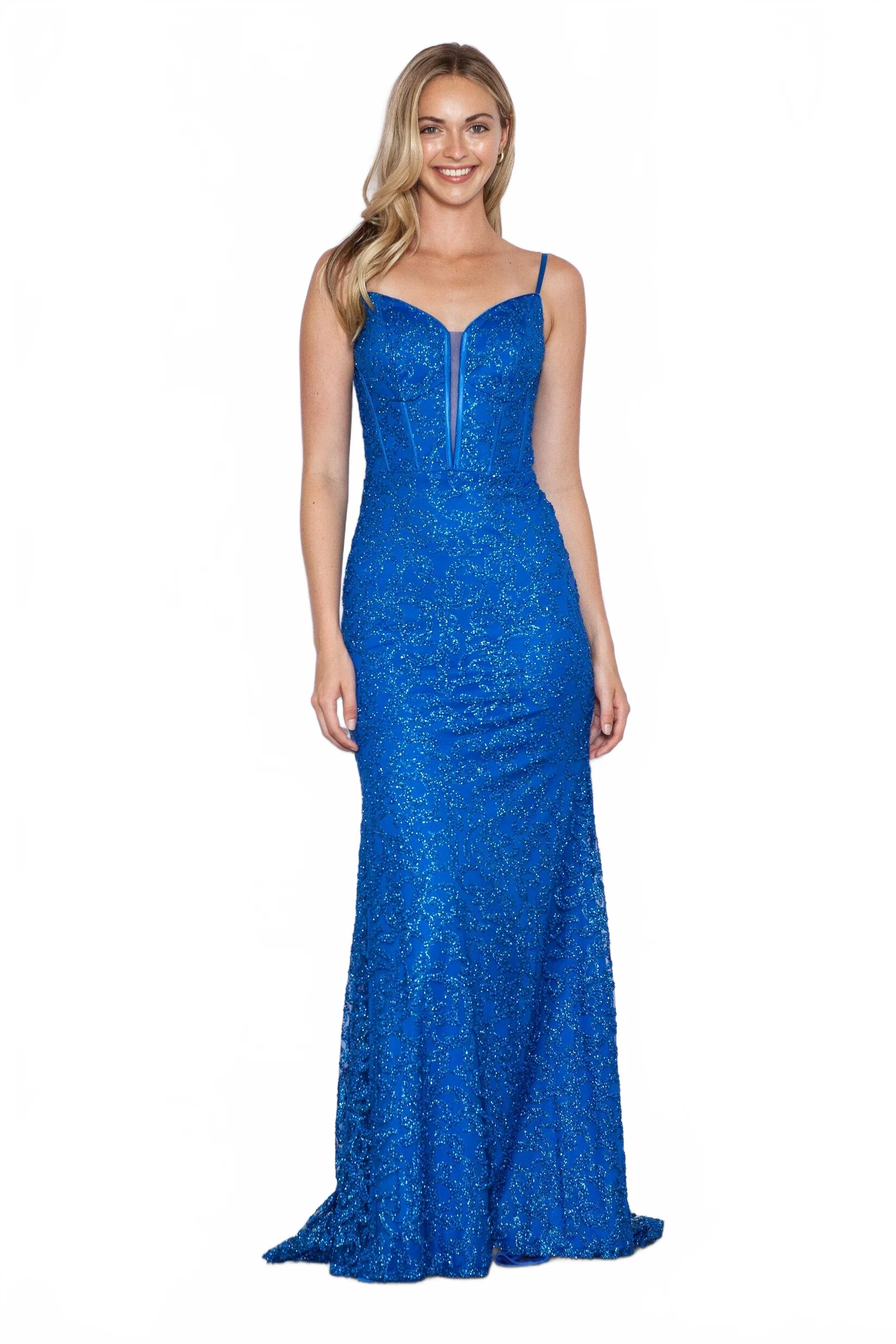 Poly USA 9354 Fitted Glitter Print Sleeveless Corset Gown - Image 11