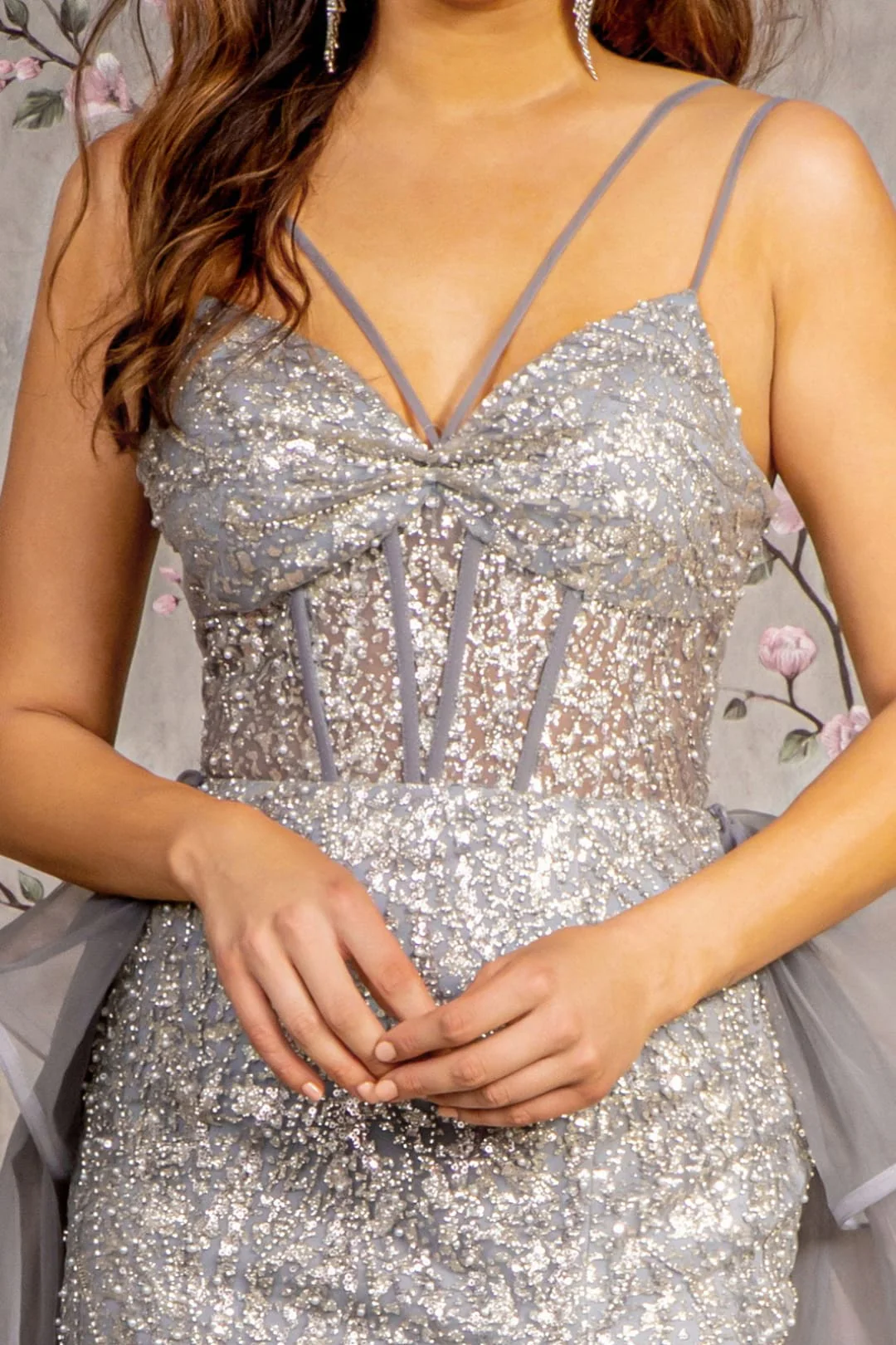 Fitted Glitter Sleeveless Overskirt Slit Gown by GLS Gloria GL3273 - Image 4