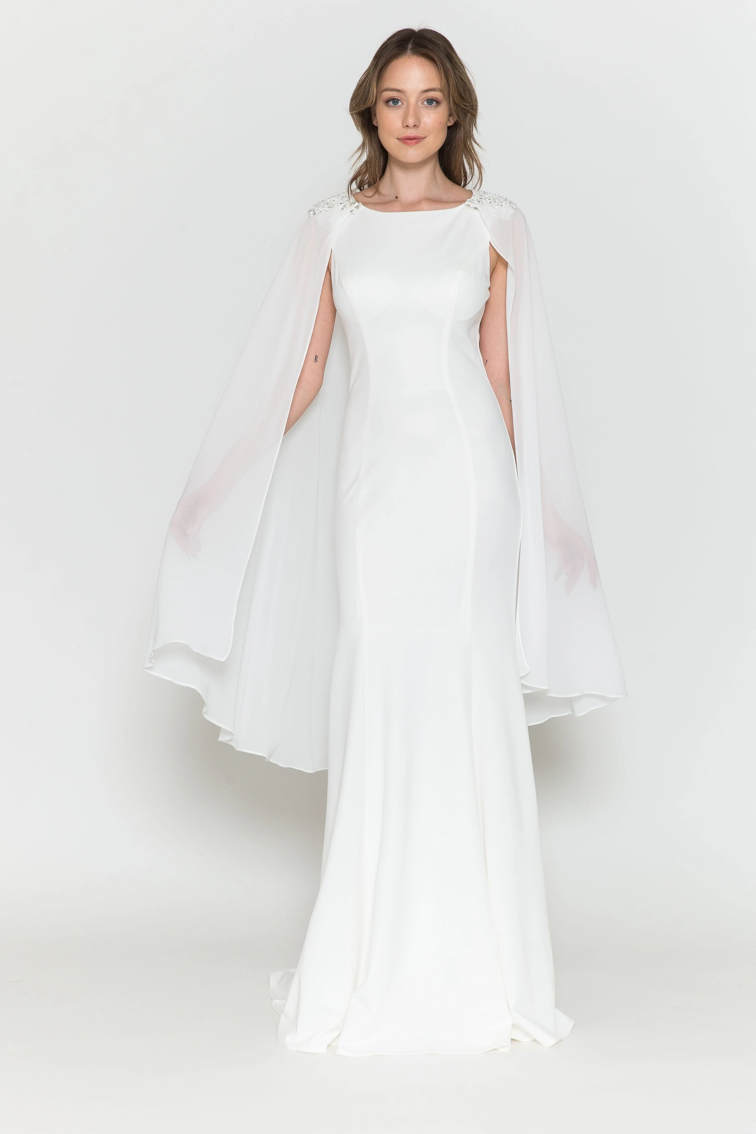 Poly USA 8566 Fitted Long Sleeveless Cape Dress 8566| FormalDressShops - Image 10