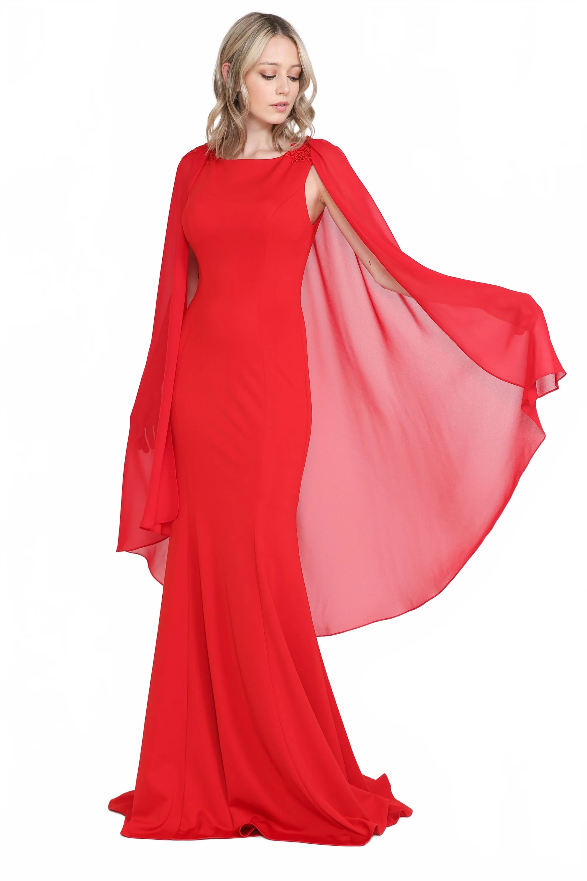 Poly USA 8566 Fitted Long Sleeveless Cape Dress 8566| FormalDressShops - Image 11