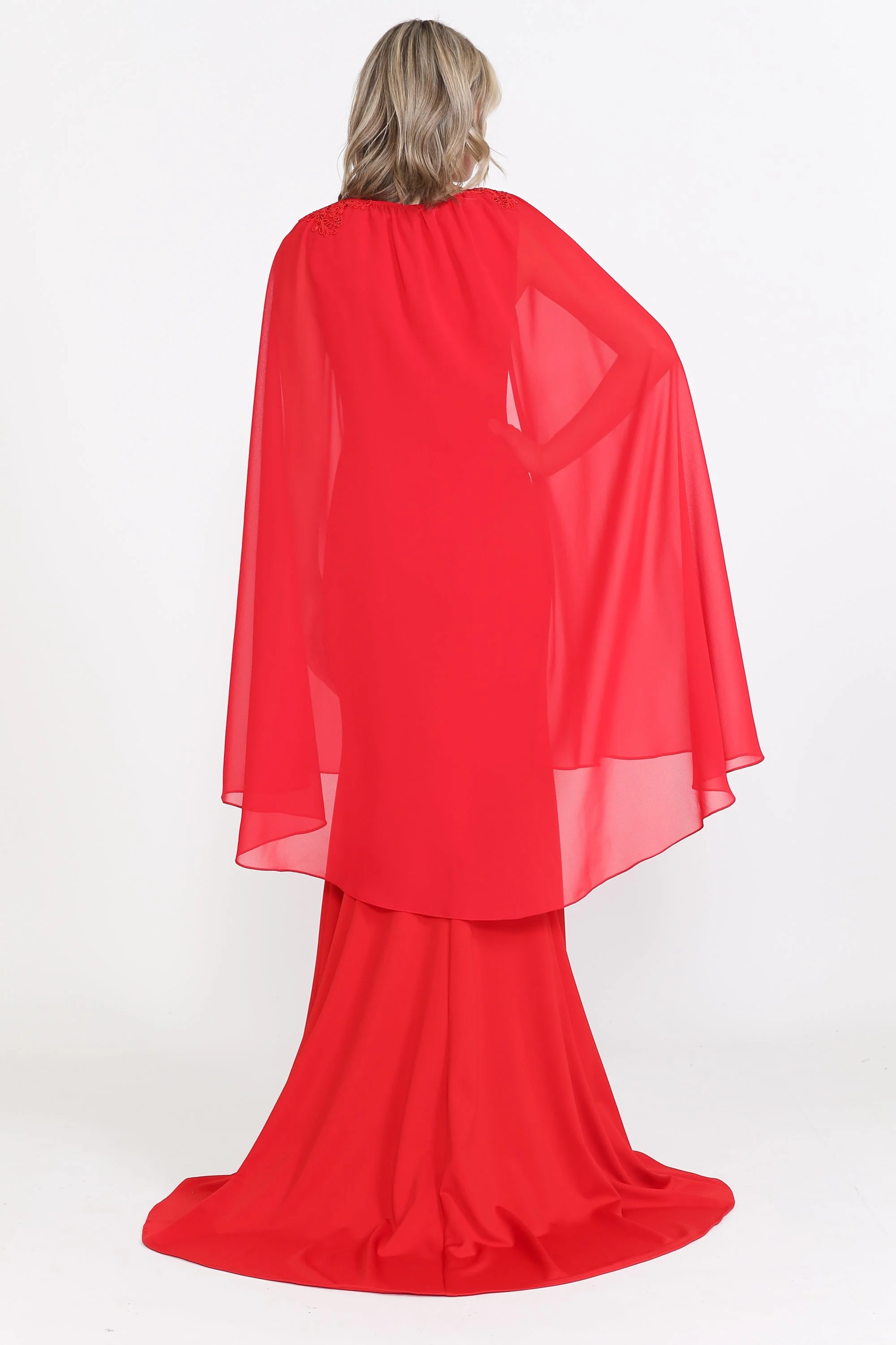 Poly USA 8566 Fitted Long Sleeveless Cape Dress 8566| FormalDressShops - Image 2