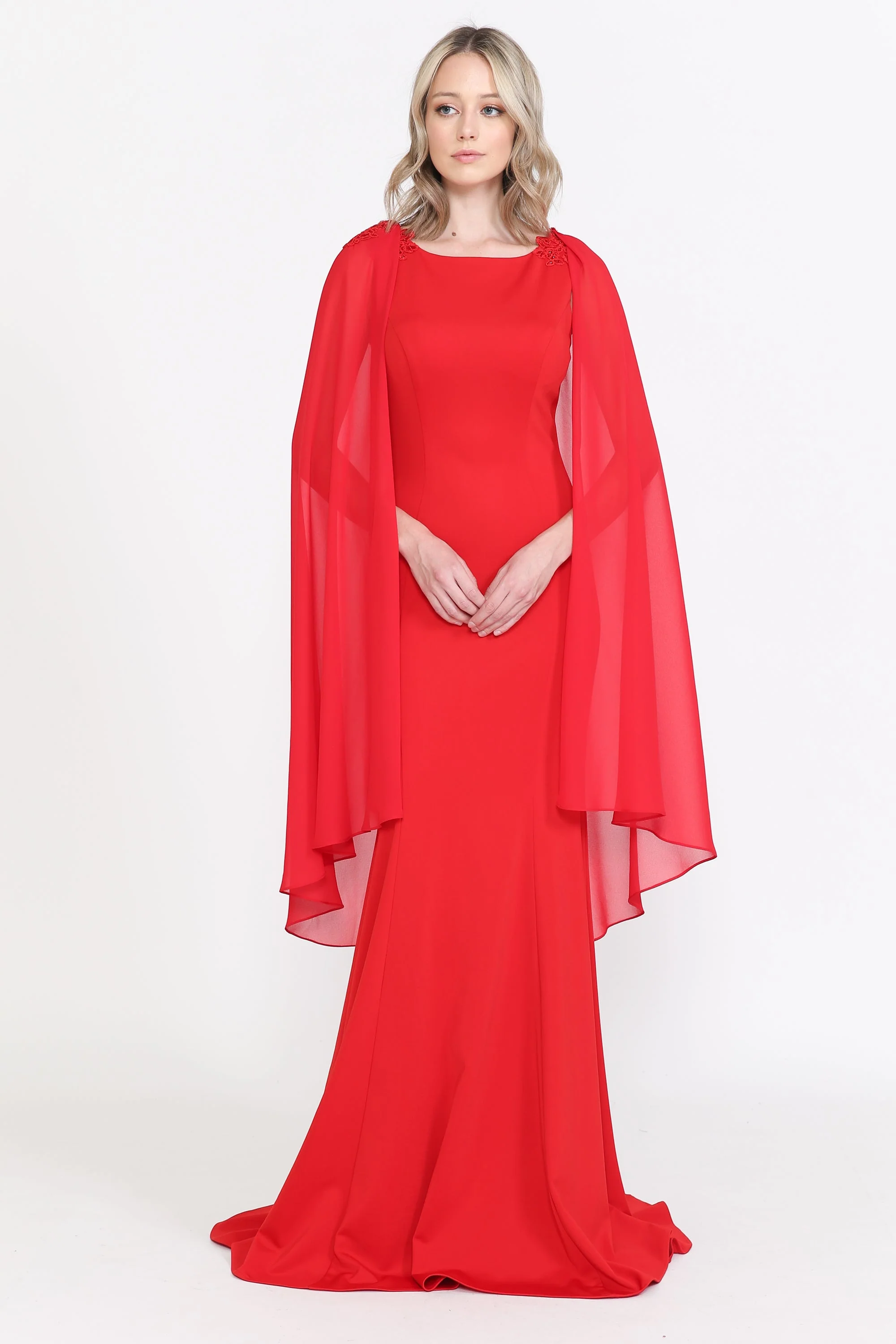 Poly USA 8566 Fitted Long Sleeveless Cape Dress 8566| FormalDressShops - Image 4