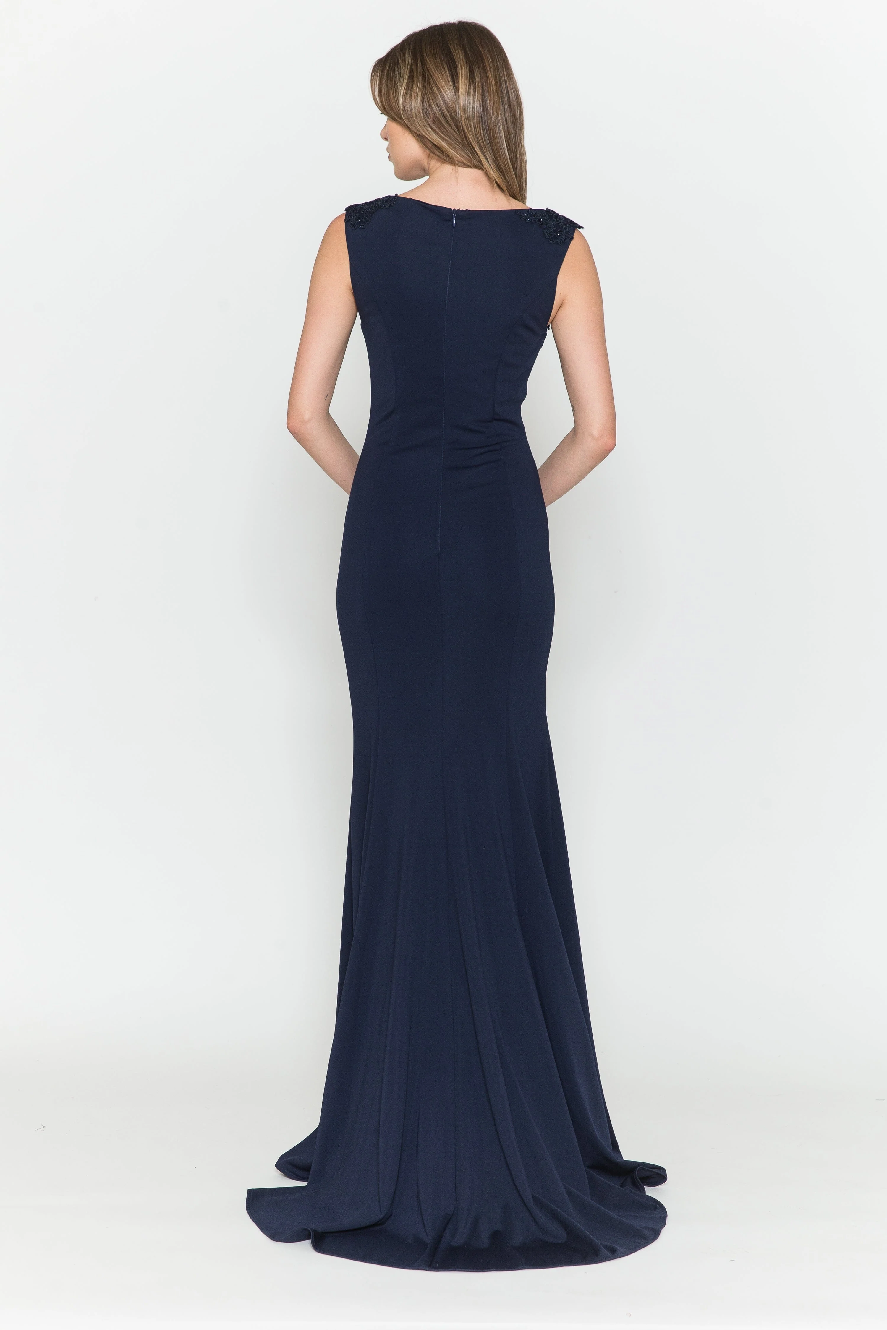 Poly USA 8566 Fitted Long Sleeveless Cape Dress 8566| FormalDressShops - Image 6