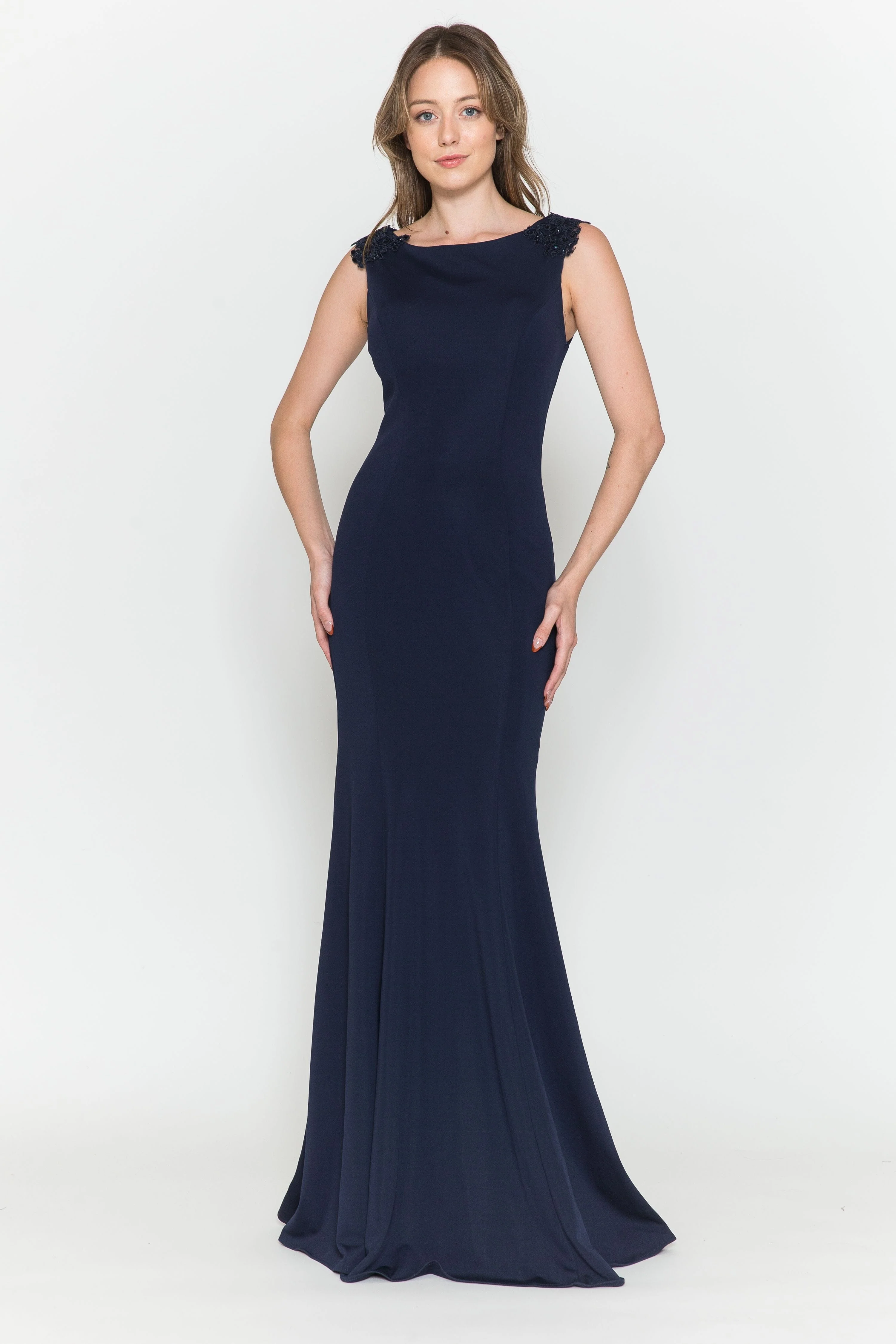 Poly USA 8566 Fitted Long Sleeveless Cape Dress 8566| FormalDressShops - Image 7