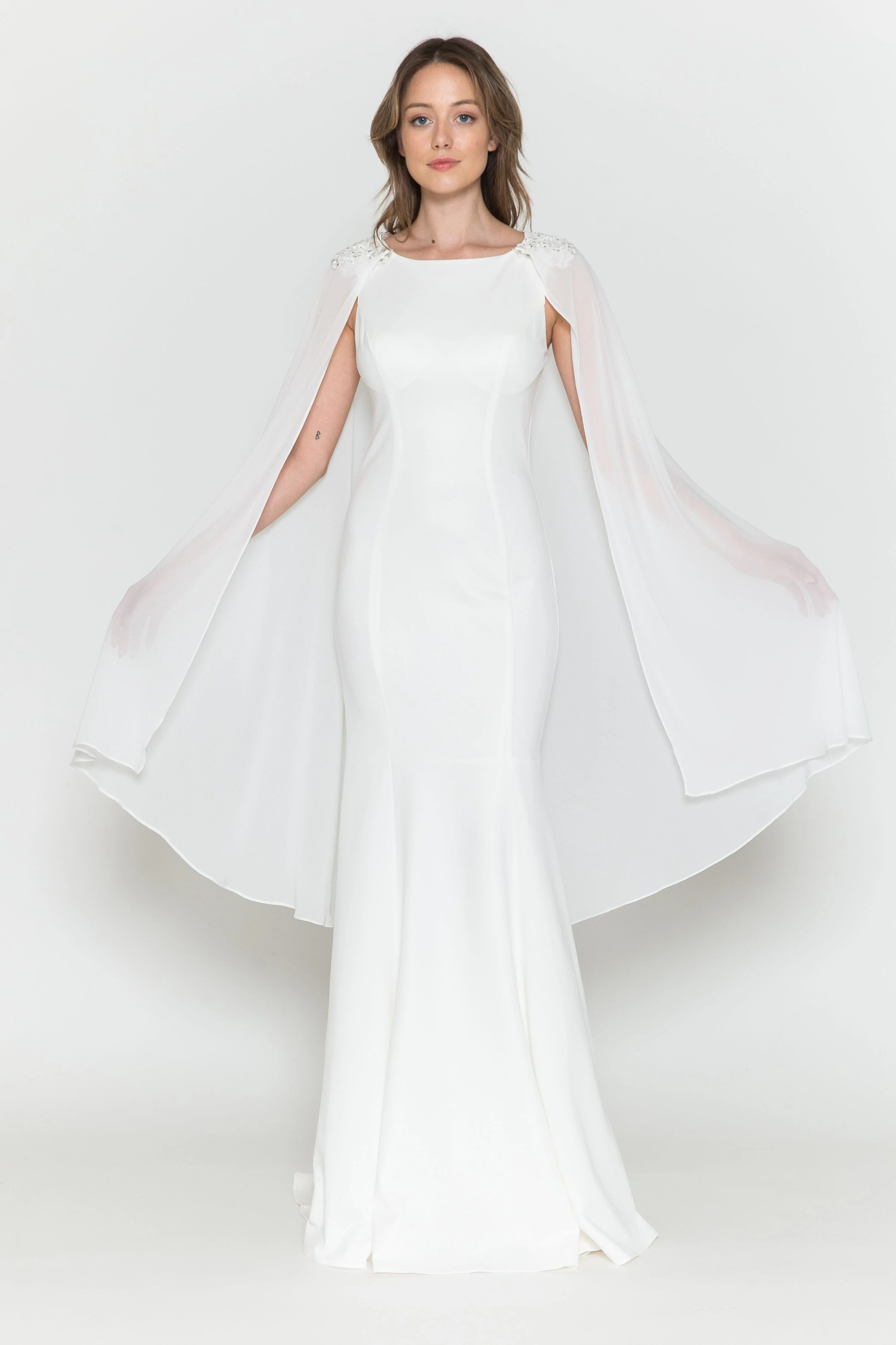 Poly USA 8566 Fitted Long Sleeveless Cape Dress 8566| FormalDressShops - Image 8