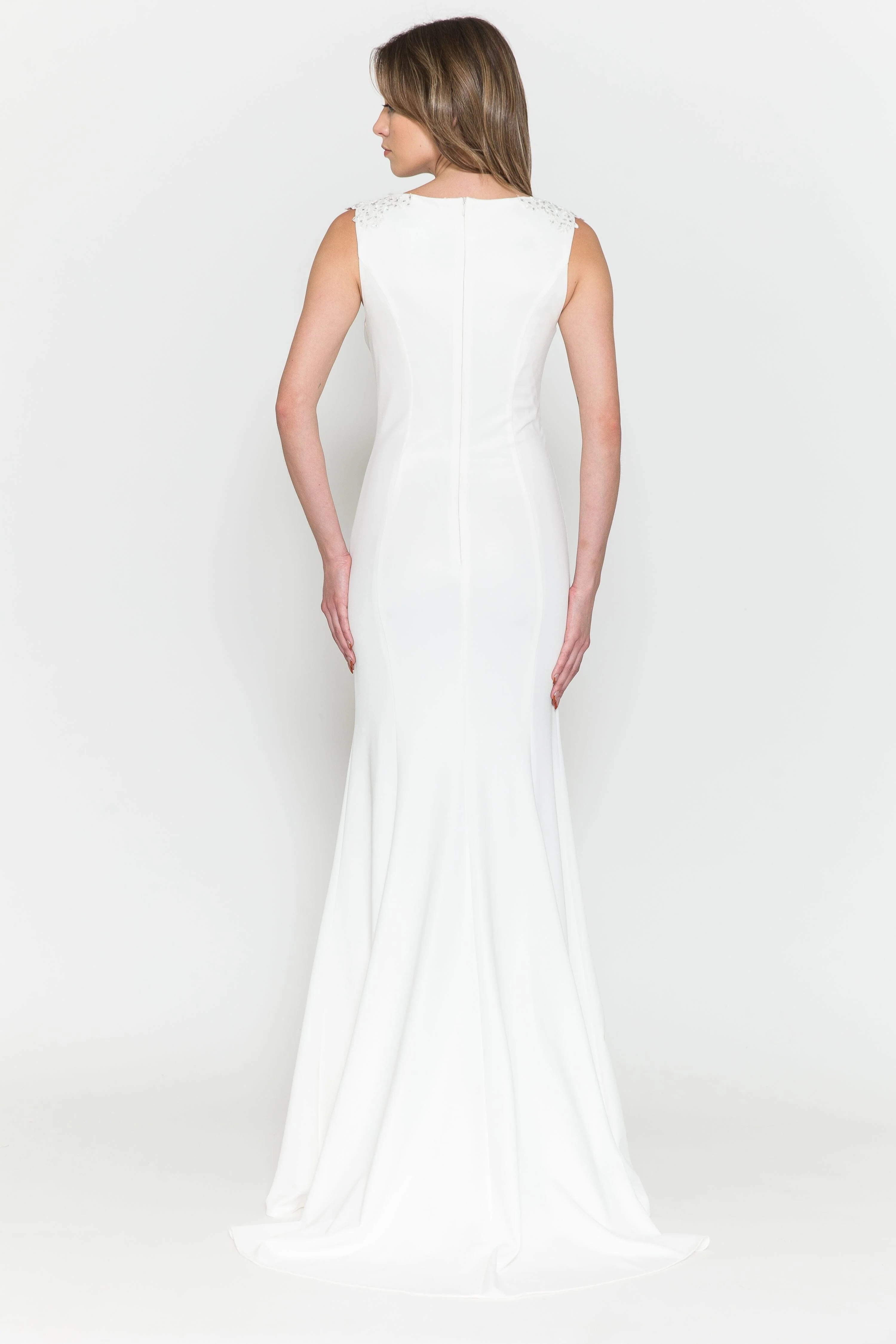 Poly USA 8566 Fitted Long Sleeveless Cape Dress 8566| FormalDressShops - Image 9