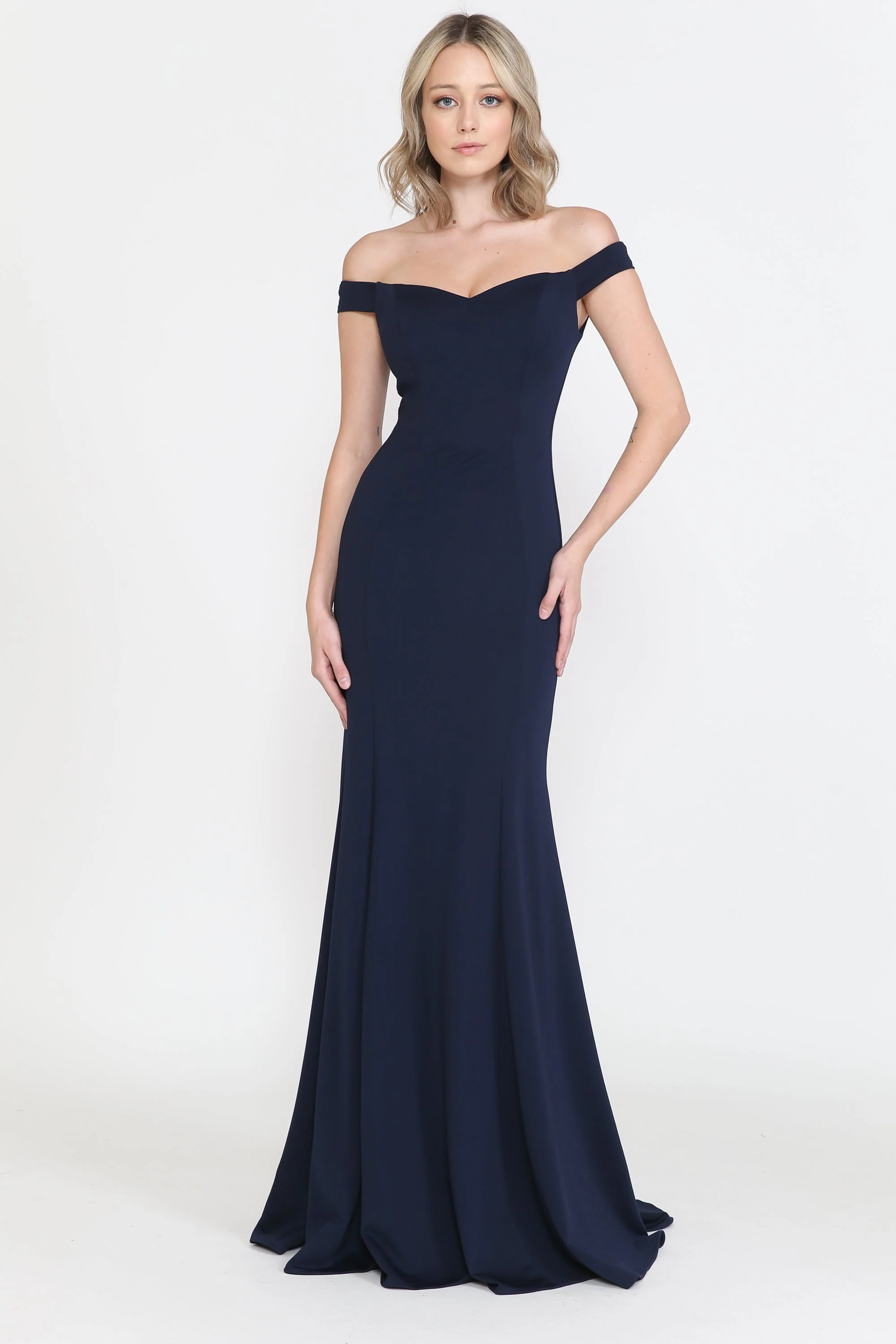 Poly USA 8160 Fitted Off Shoulder Jersey Gown