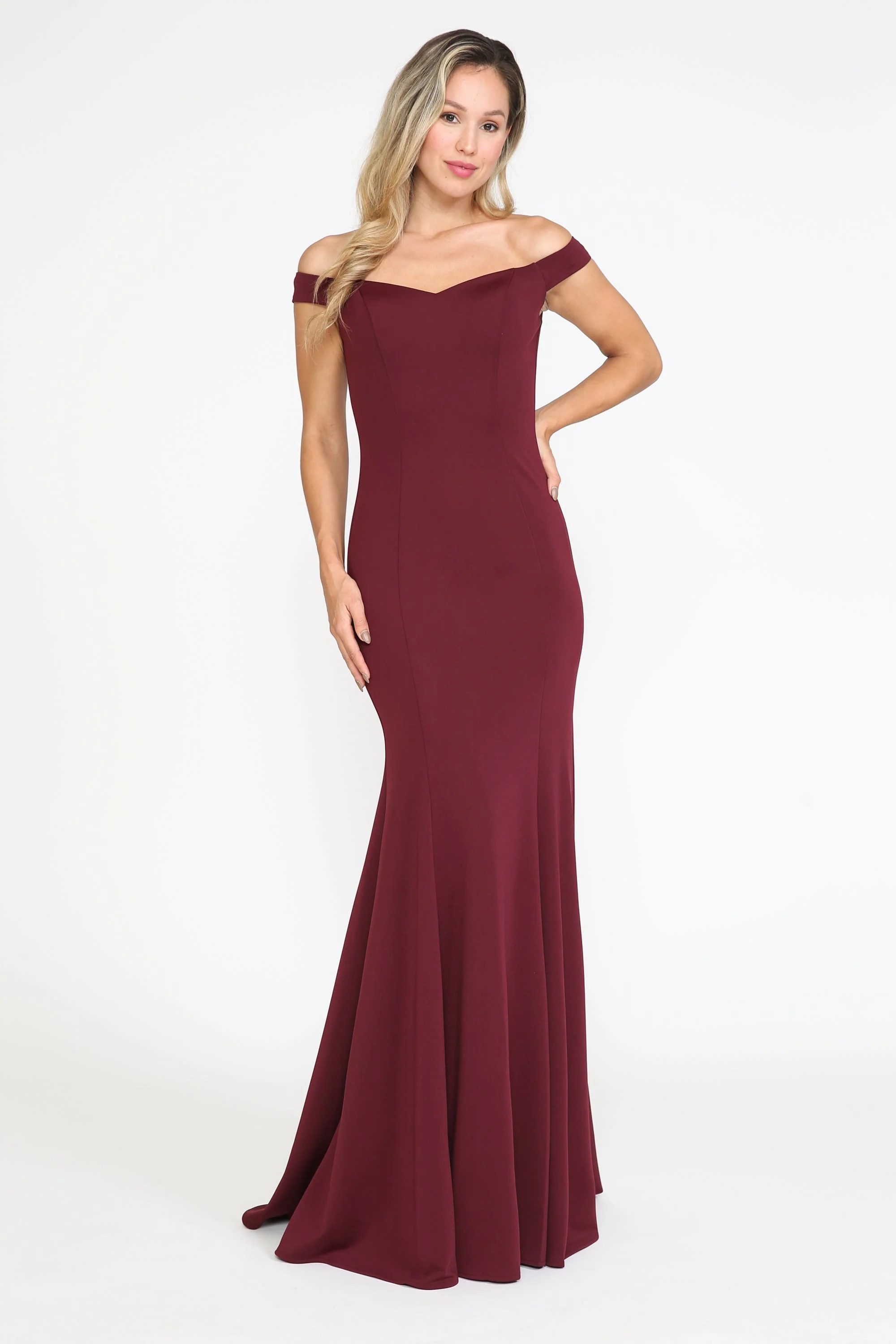 Poly USA 8160 Fitted Off Shoulder Jersey Gown - Image 3