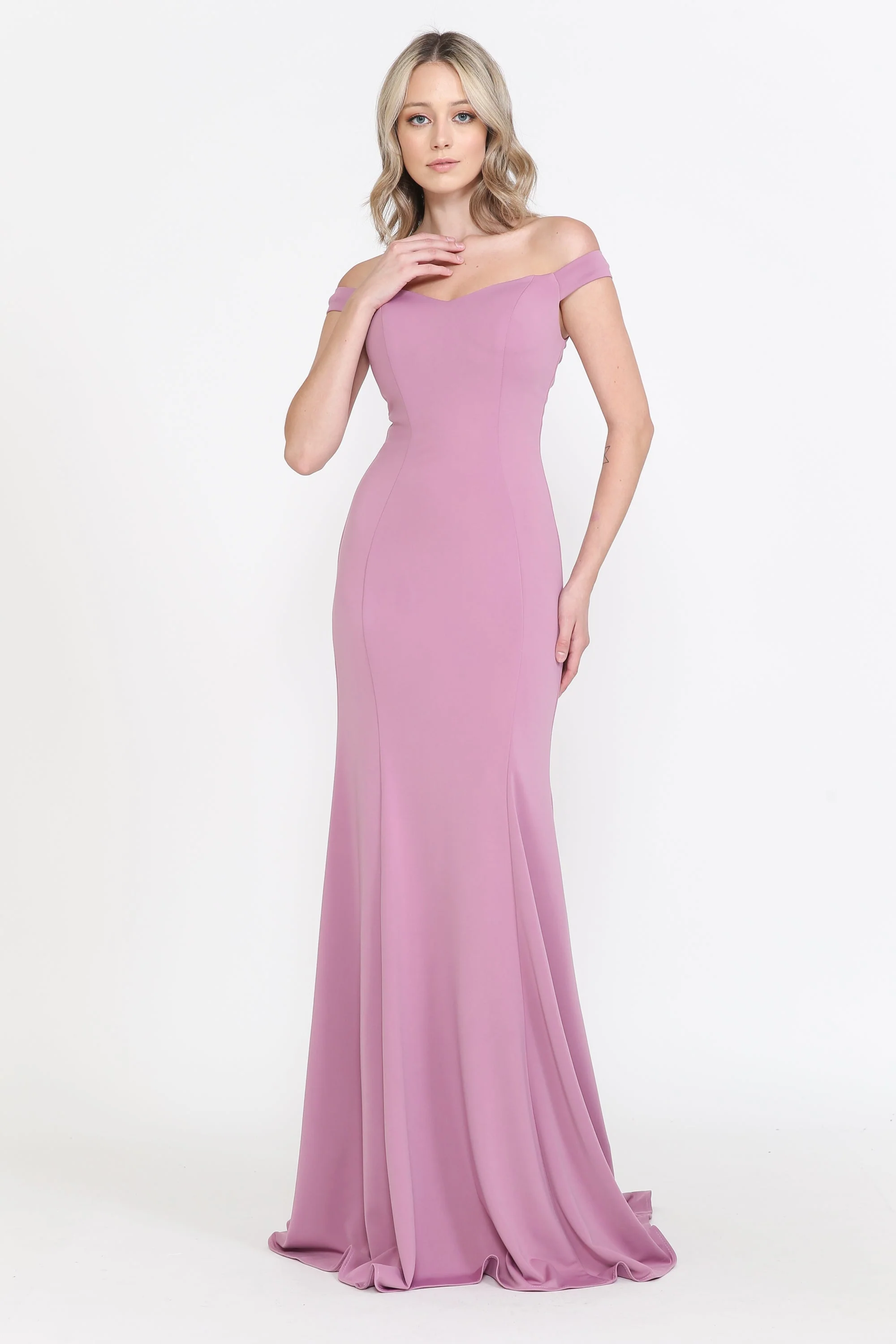 Poly USA 8160 Fitted Off Shoulder Jersey Gown - Image 4
