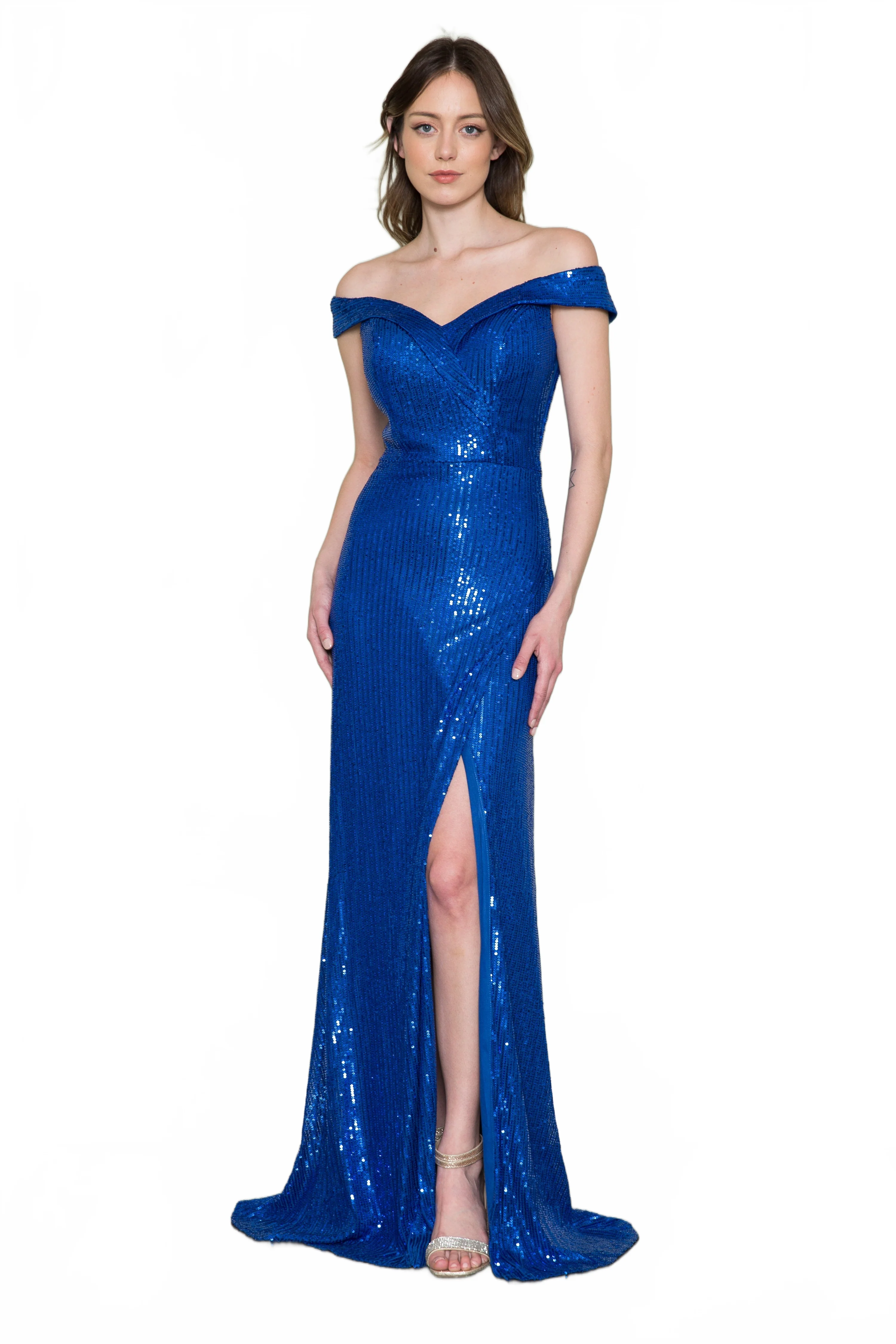 Poly USA 8722 Fitted Off Shoulder Sequin Gown - Image 10
