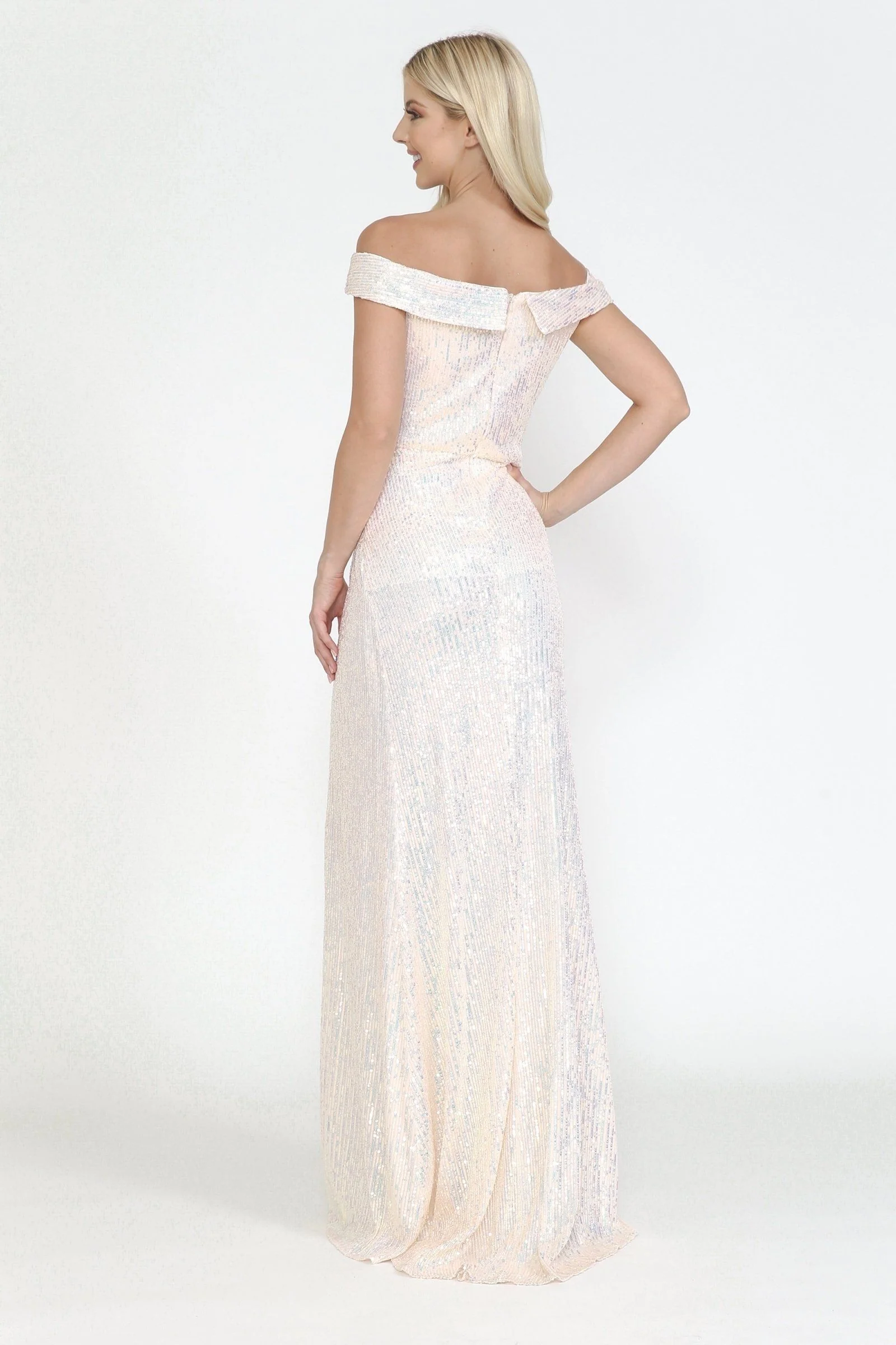 Poly USA 8722 Fitted Off Shoulder Sequin Gown - Image 4