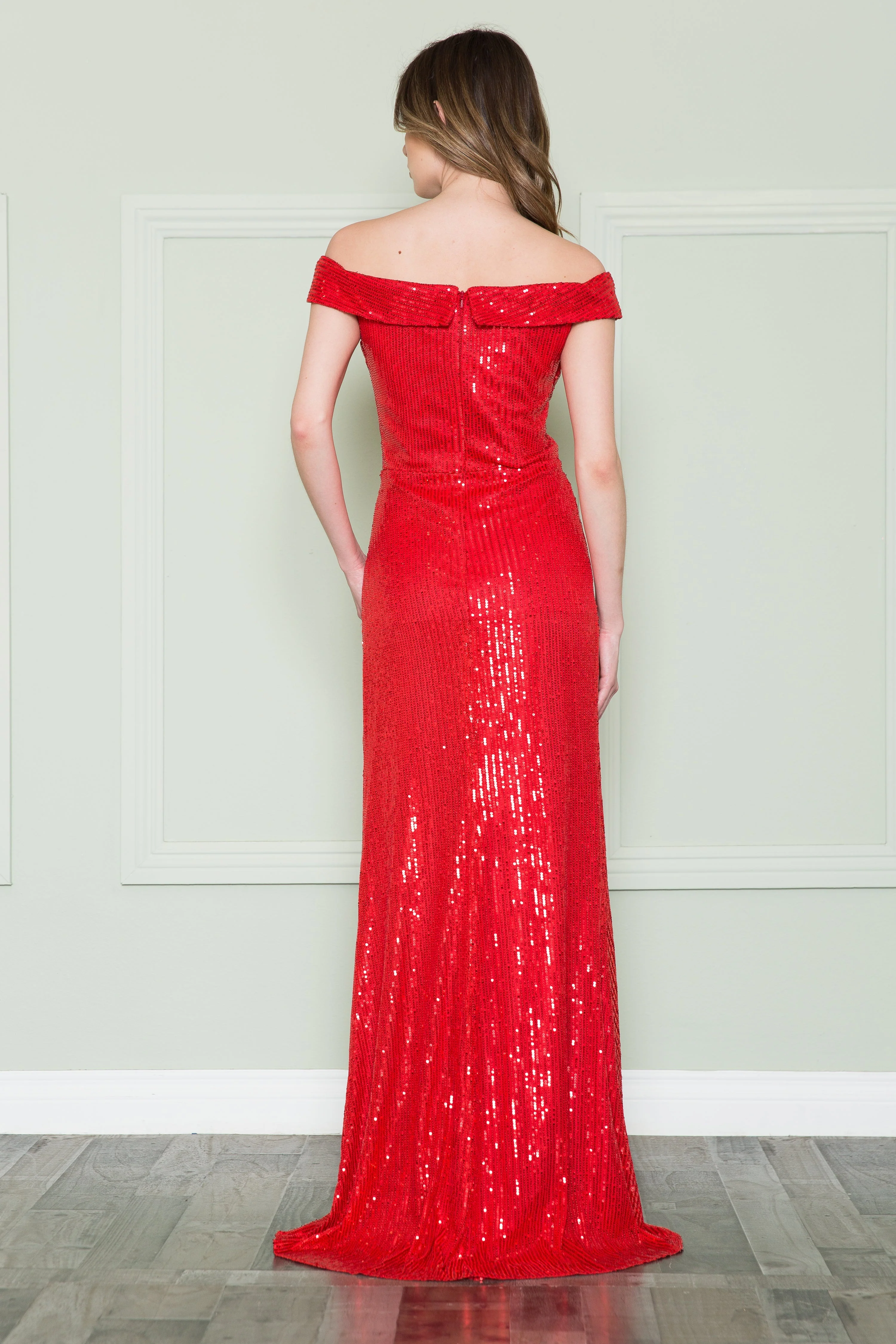 Poly USA 8722 Fitted Off Shoulder Sequin Gown - Image 8