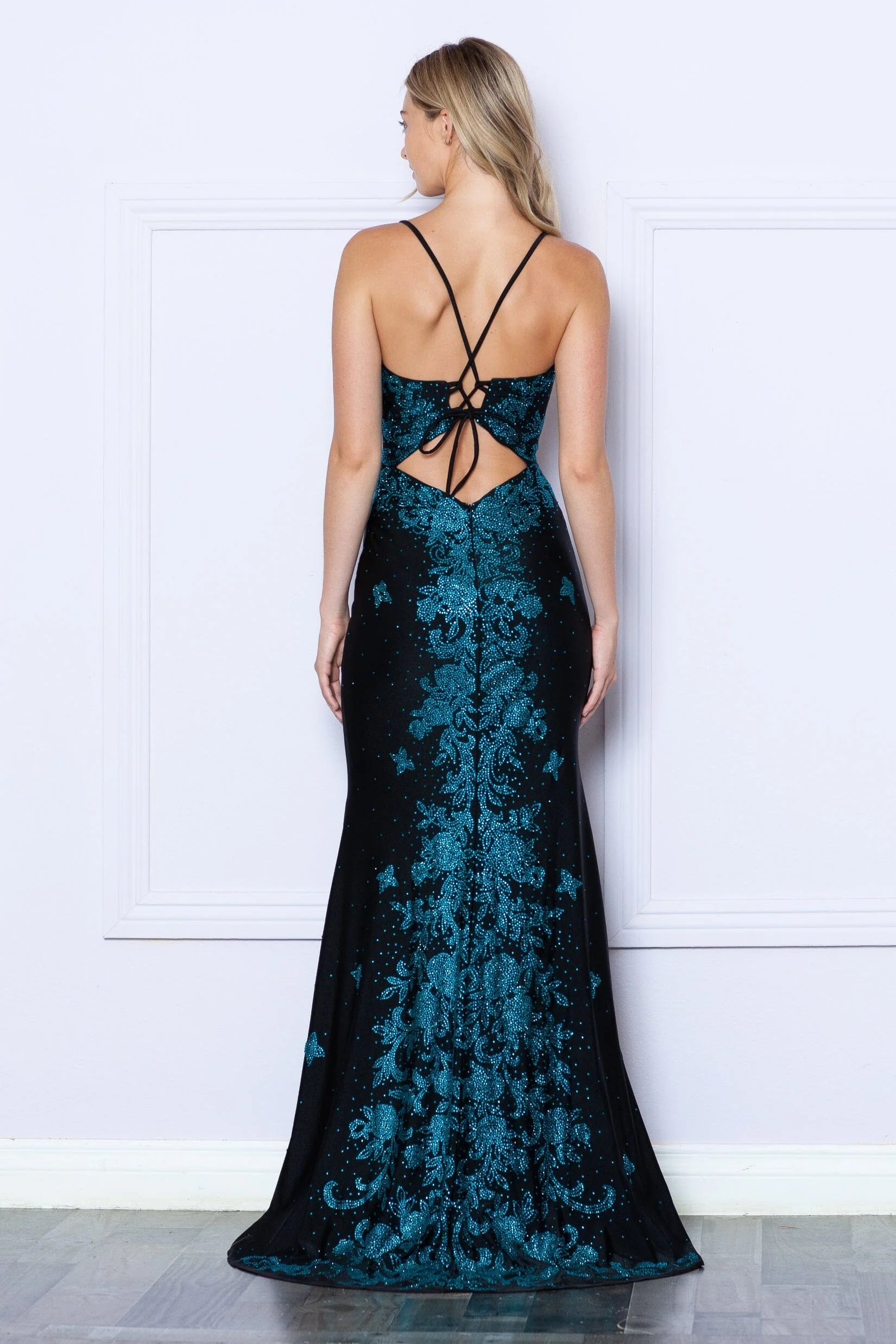 Poly USA 9274 Fitted Rhinestone Beaded Sleeveless Gown - Image 2