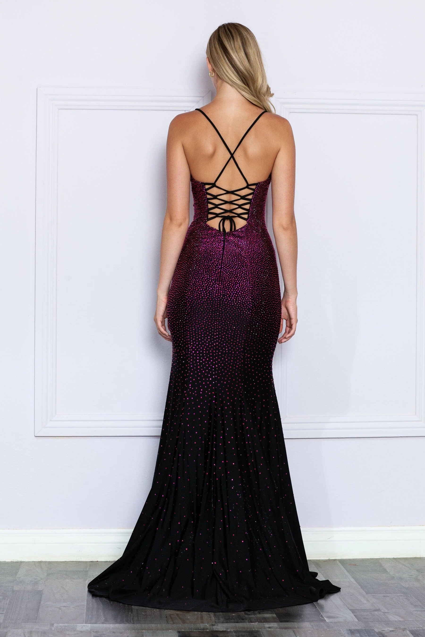 Poly USA 8892 Fitted Rhinestone Deep V-Neck Gown - Image 5