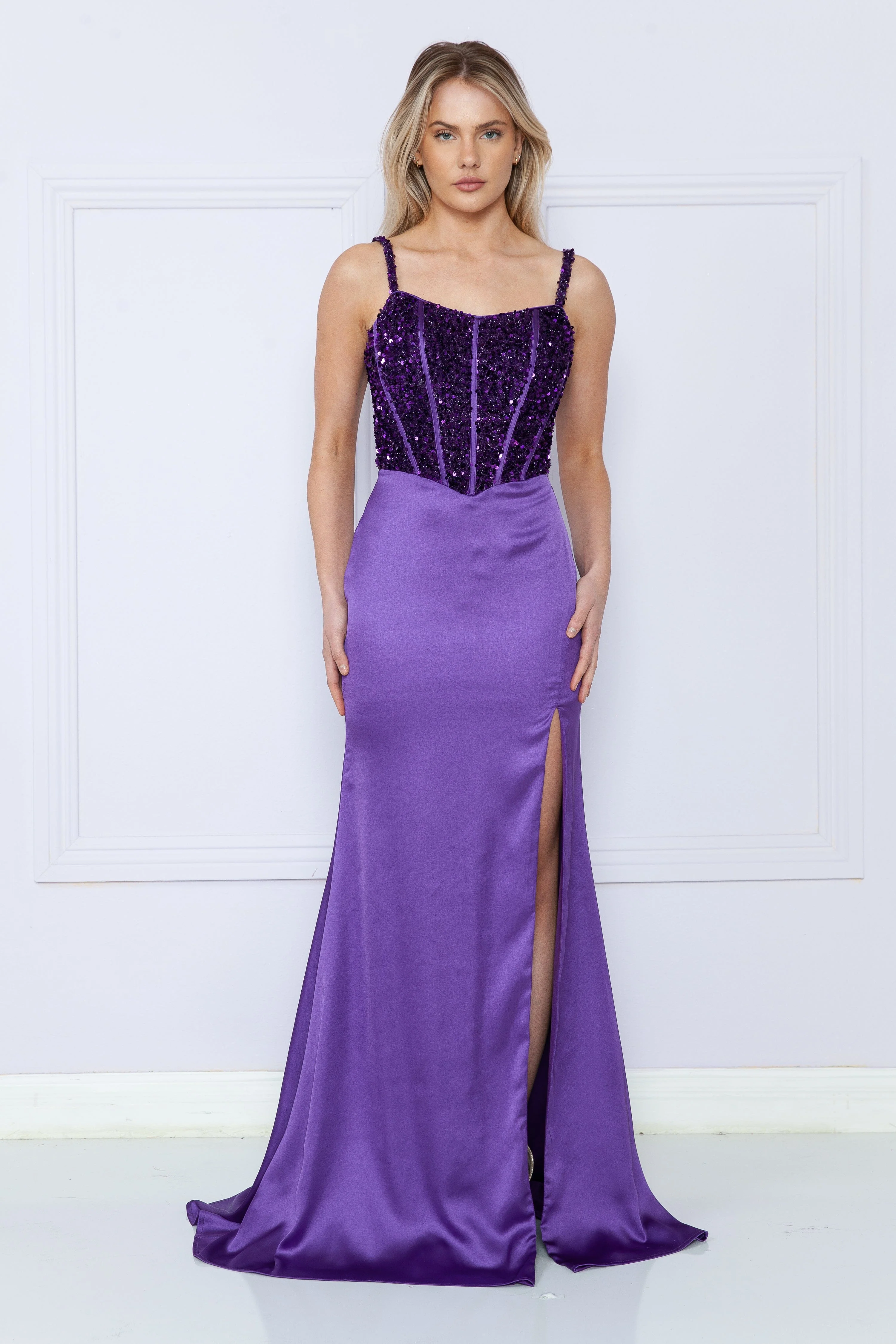 Poly USA 9176 Fitted Sequin Bodice Slit Gown - Image 8