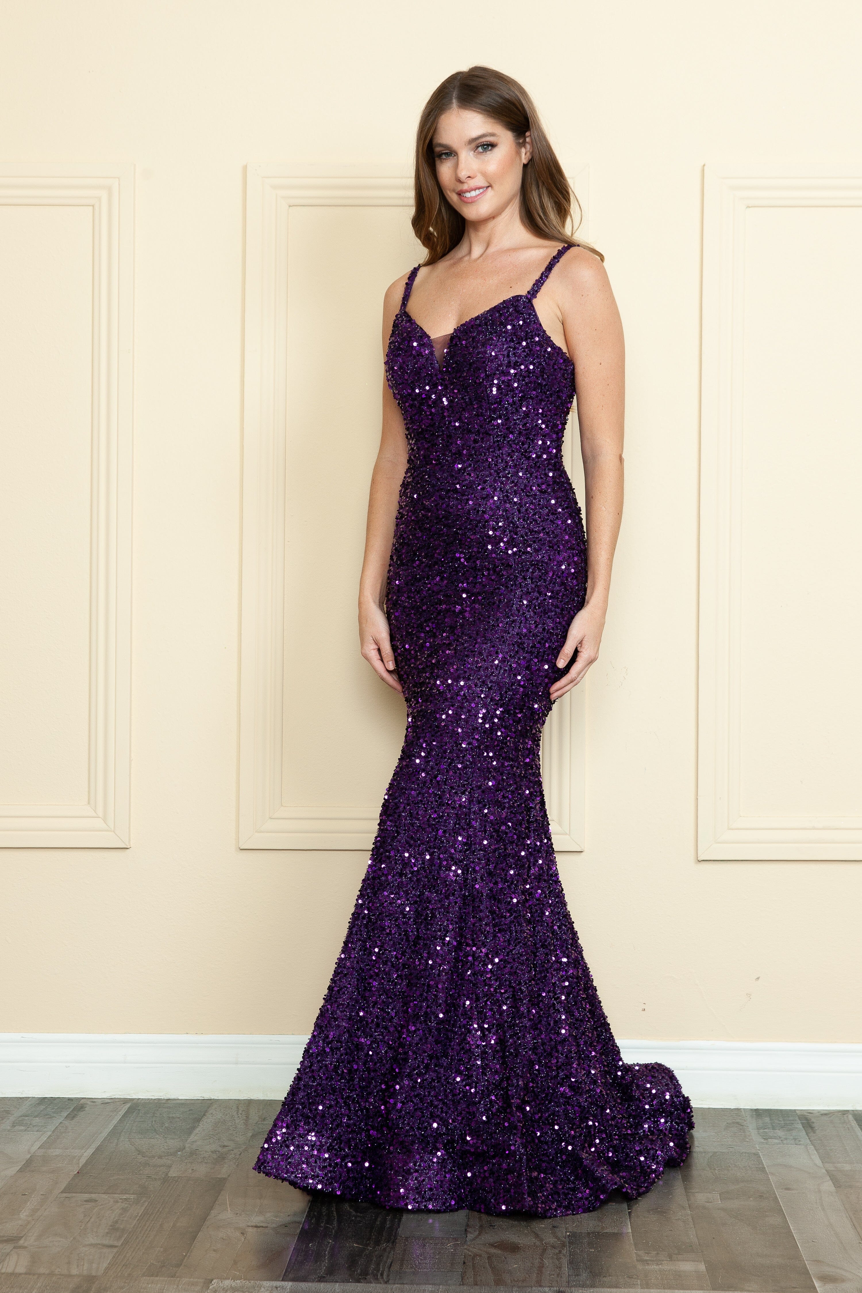 Poly USA 9002 Fitted Sequin Lace-Up Gown - Image 9