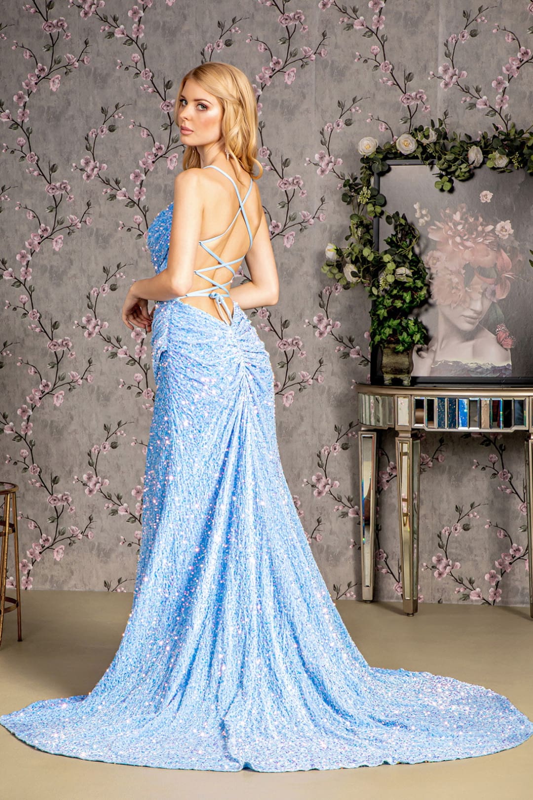 Fitted Sequin Sleeveless Cowl Slit Gown by GLS Gloria GL3322 - Image 2