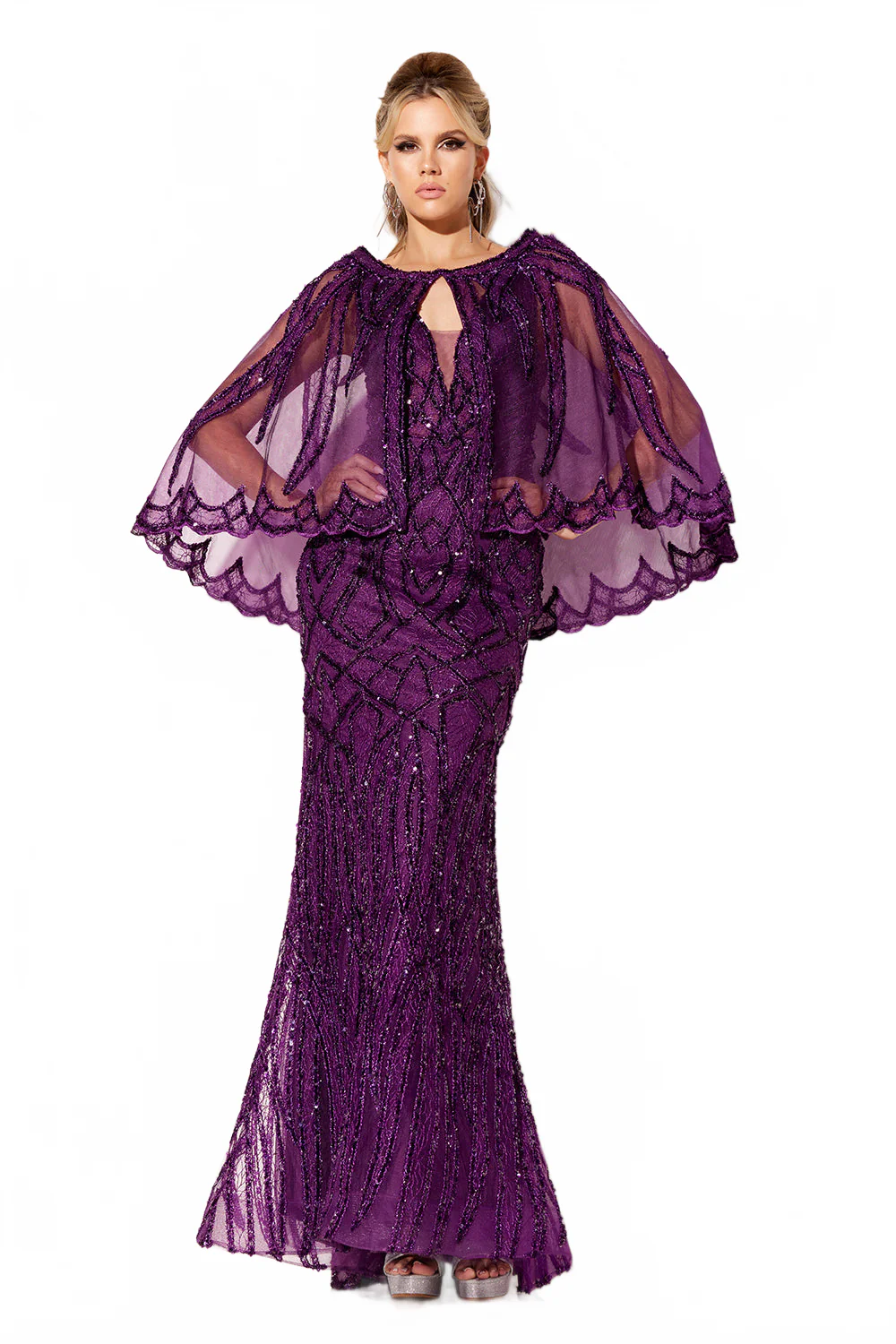 Fitted Sleeveless Cape Gown by Lucci Lu C8109 - Image 7