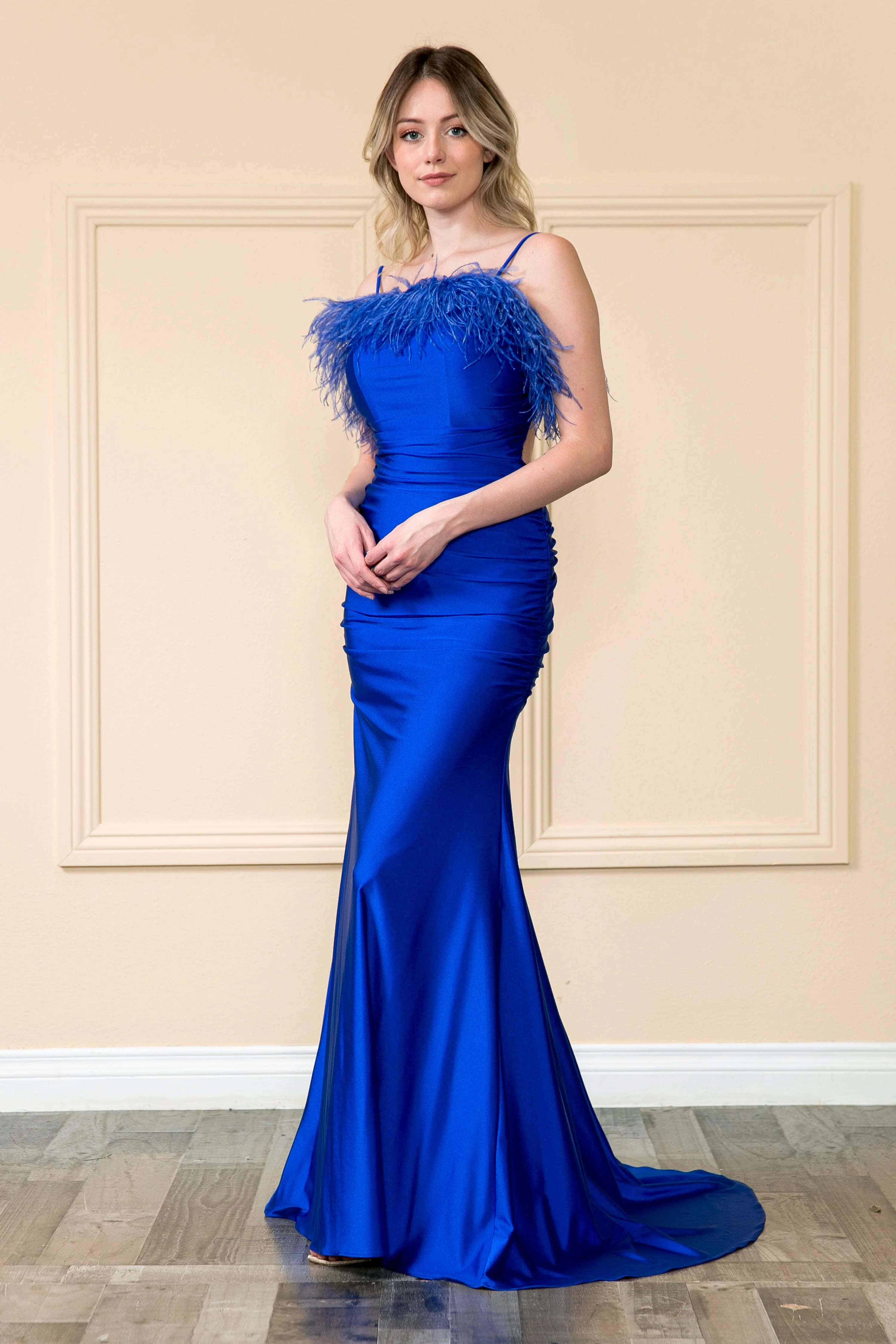 Poly USA 9070 Fitted Sleeveless Feather Gown - Image 8