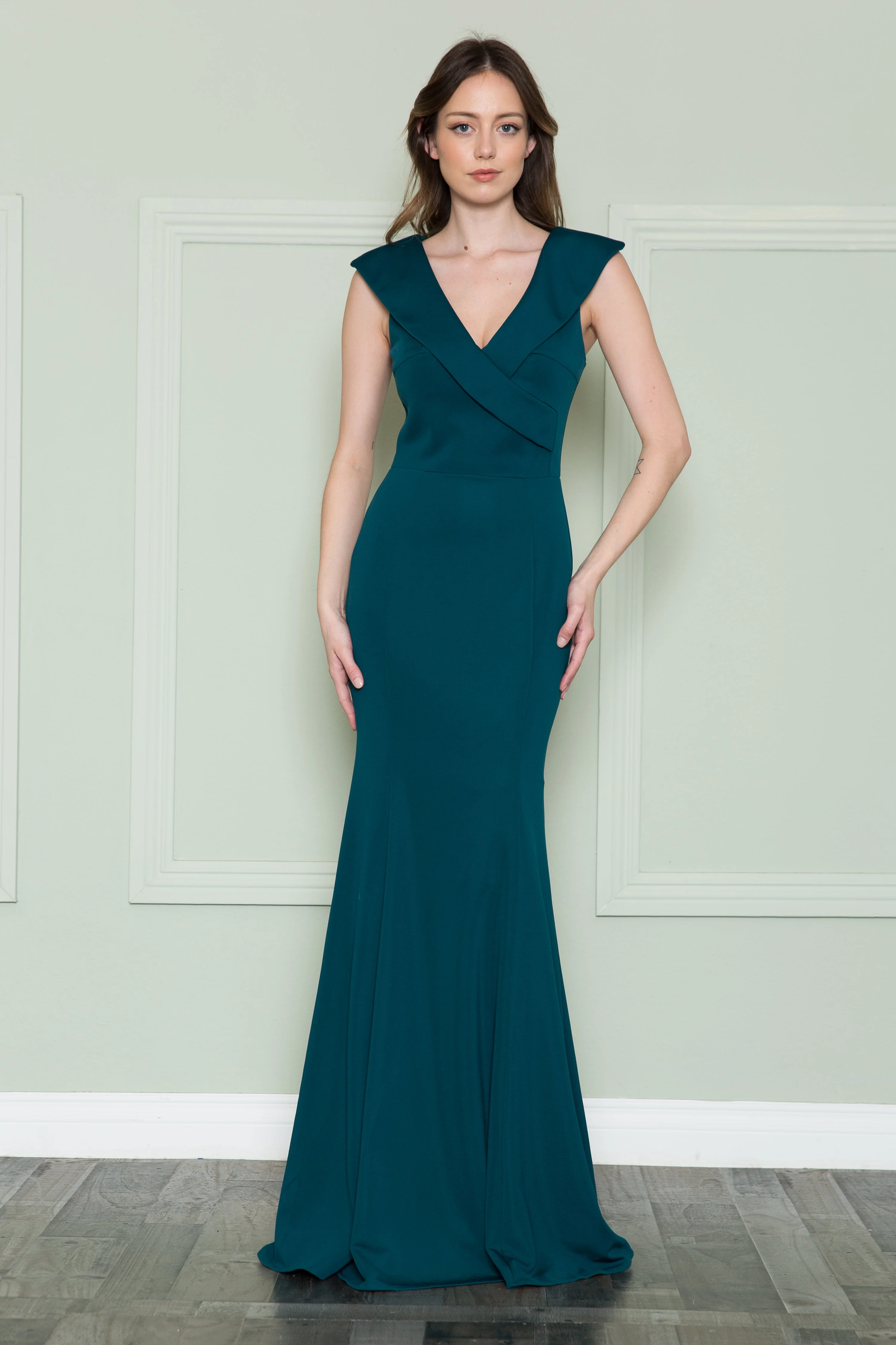 Poly USA 8726 Fitted V-Neck Jersey Gown
