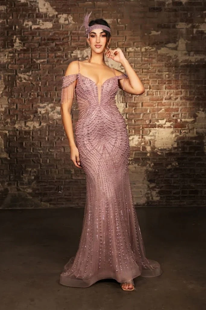 Flapper Dress for Vintage 1920s Outfit in Mauve Style RQ8197