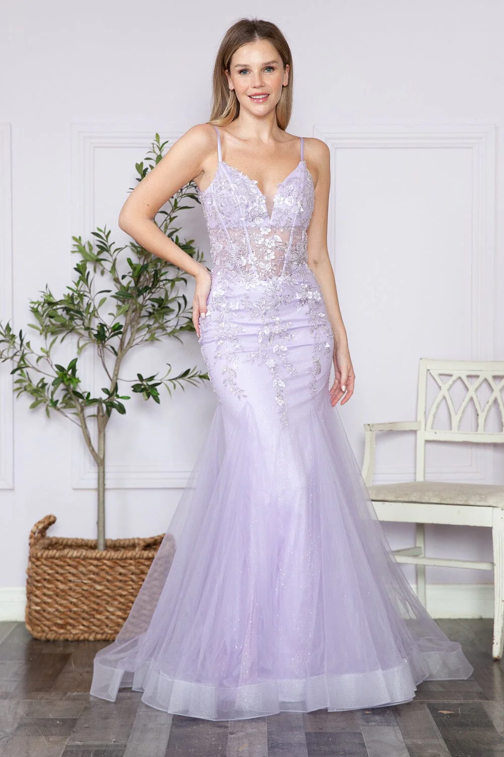 Poly USA 9374 Floral Applique Sleeveless Mermaid Dress - Image 10