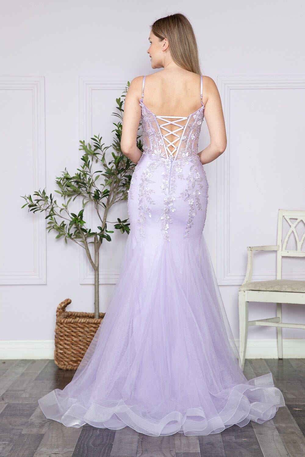 Poly USA 9374 Floral Applique Sleeveless Mermaid Dress - Image 11