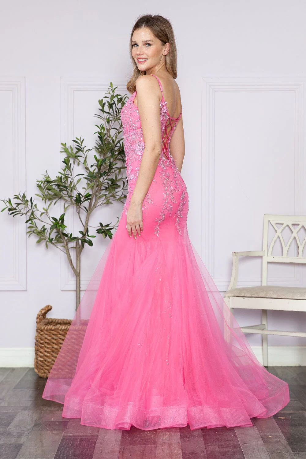 Poly USA 9374 Floral Applique Sleeveless Mermaid Dress - Image 4