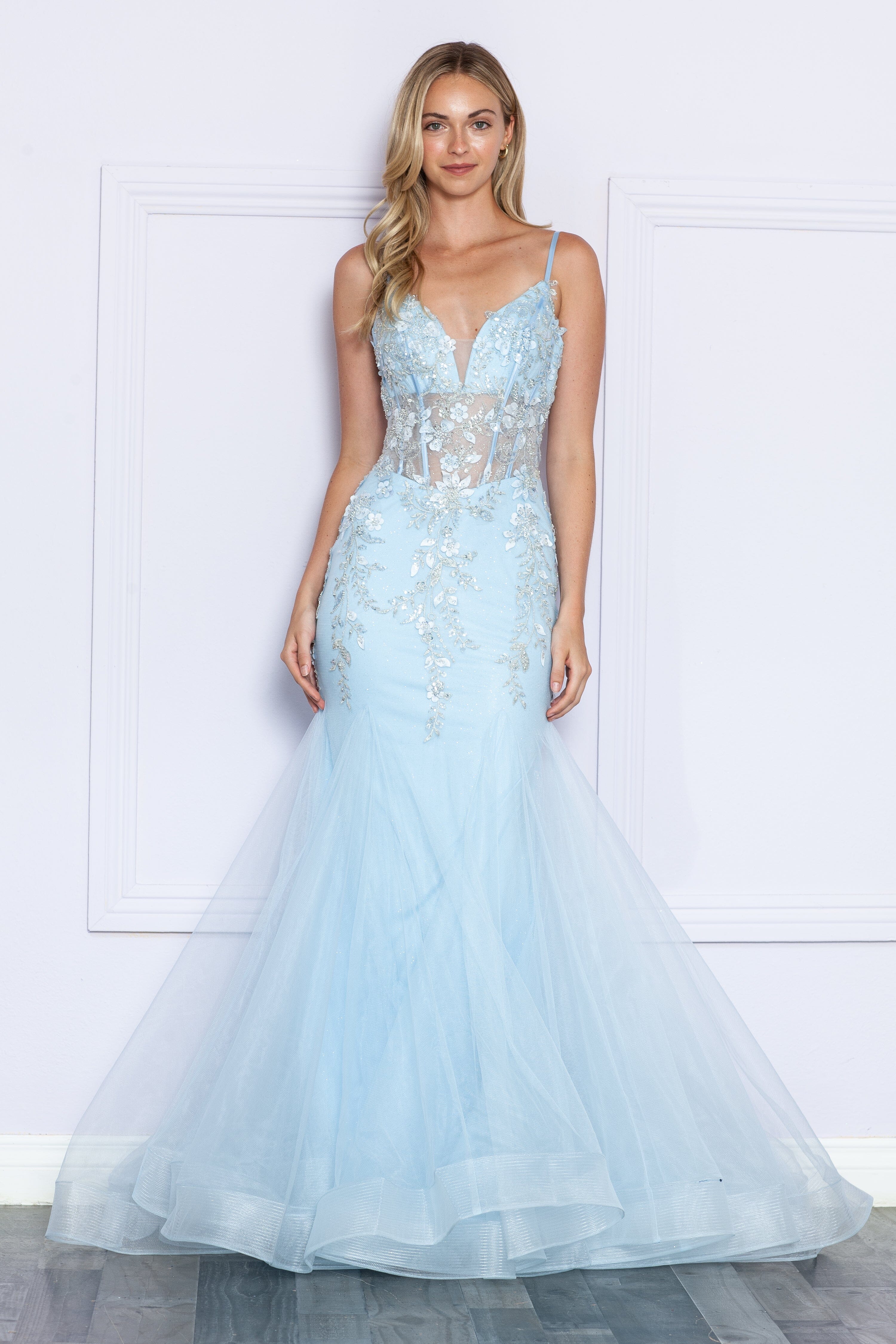 Poly USA 9374 Floral Applique Sleeveless Mermaid Dress - Image 5