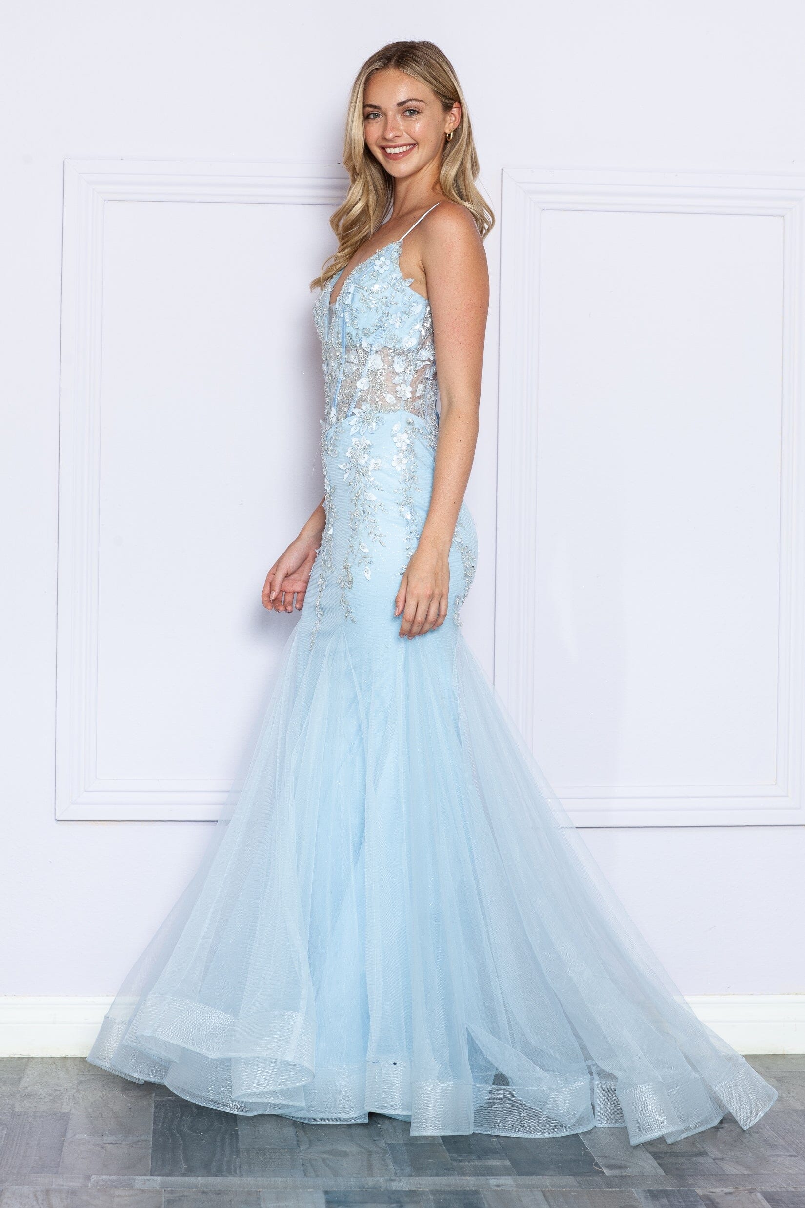 Poly USA 9374 Floral Applique Sleeveless Mermaid Dress - Image 7