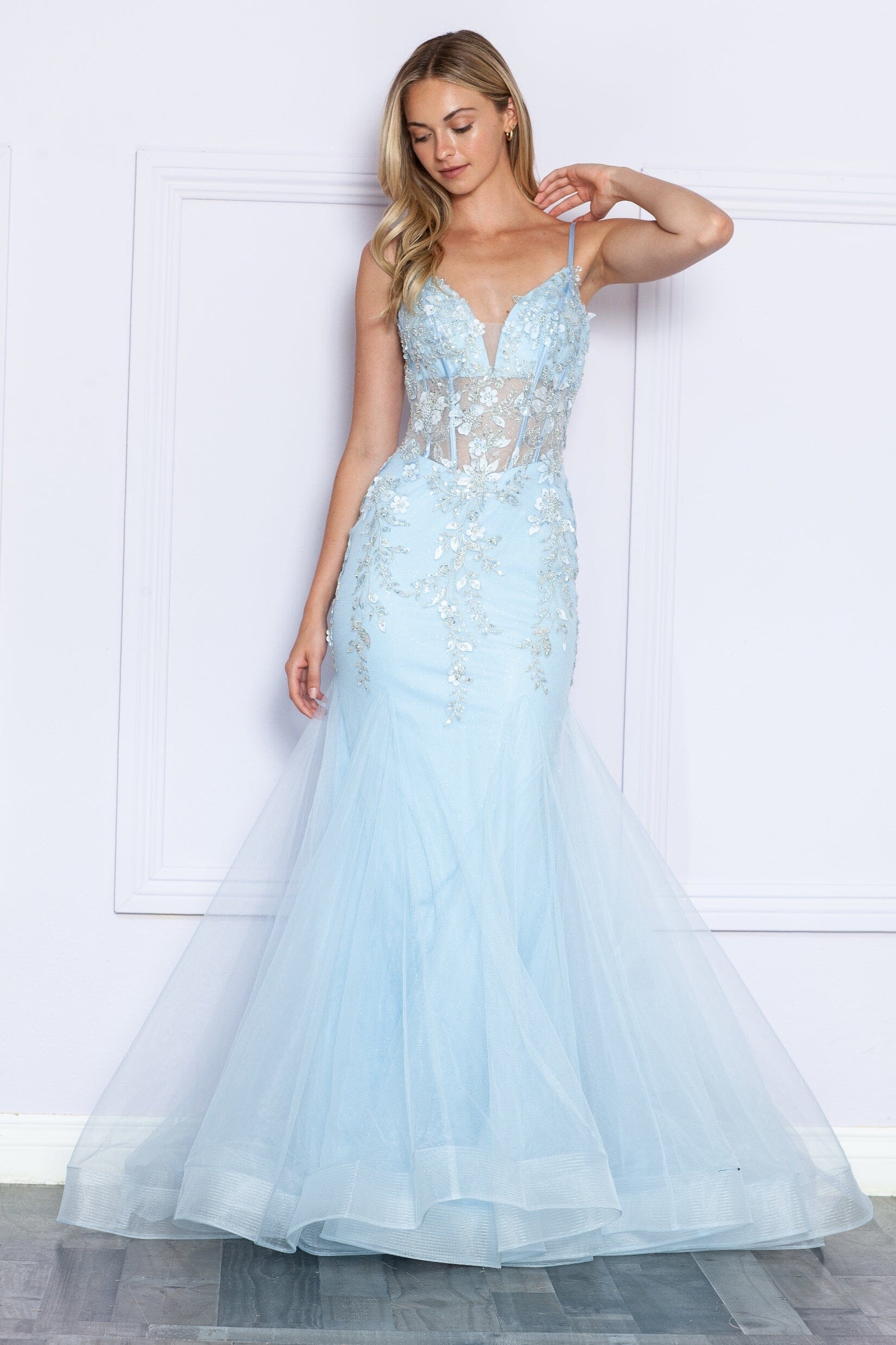 Poly USA 9374 Floral Applique Sleeveless Mermaid Dress - Image 8