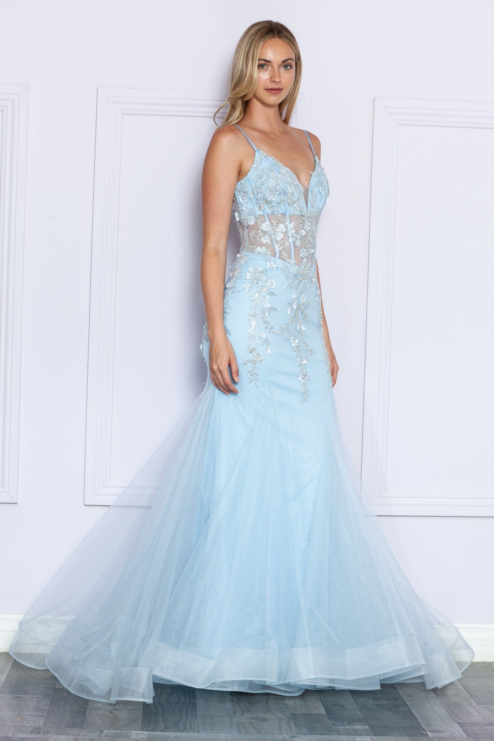 Poly USA 9374 Floral Applique Sleeveless Mermaid Dress - Image 9