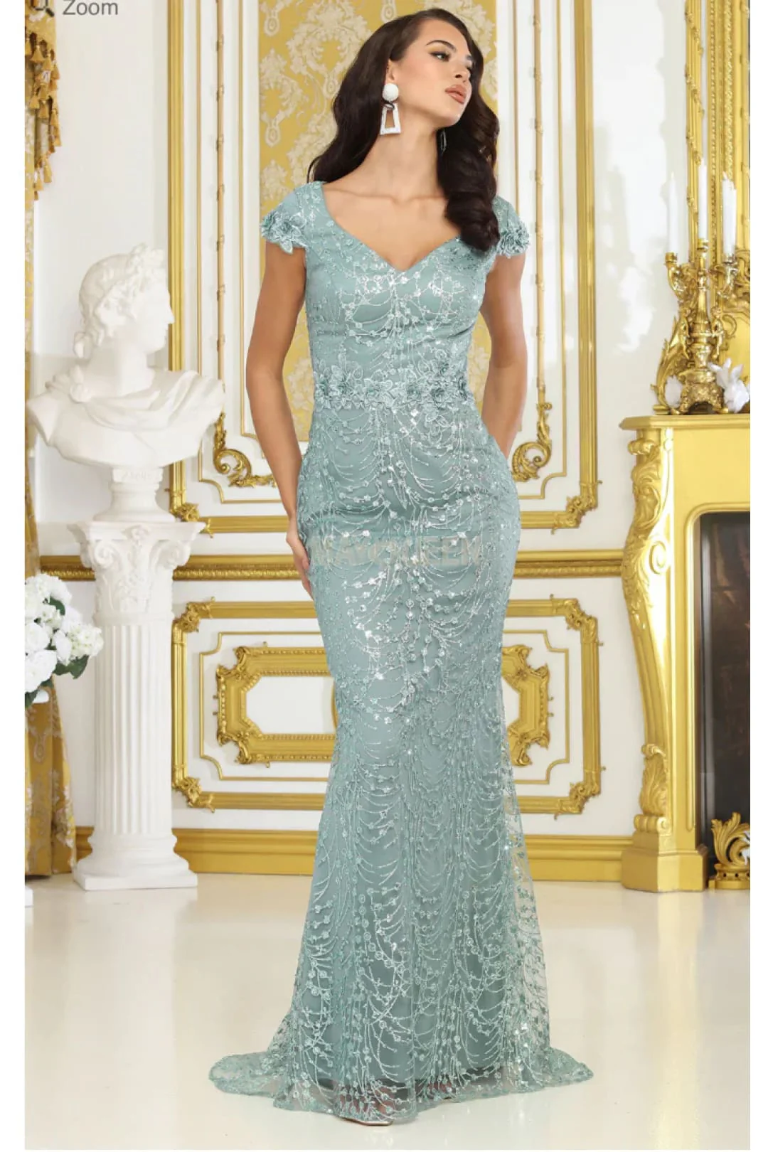Floral Appliqued Long Mesh Formal Gown-New Collection - Image 11