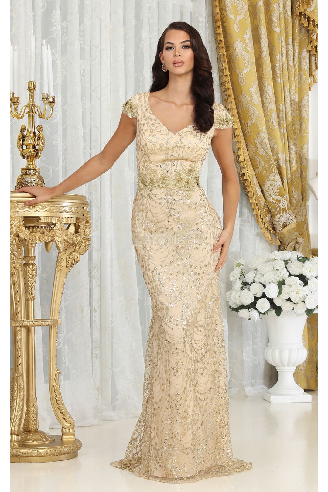 Floral Appliqued Long Mesh Formal Gown-New Collection - Image 12