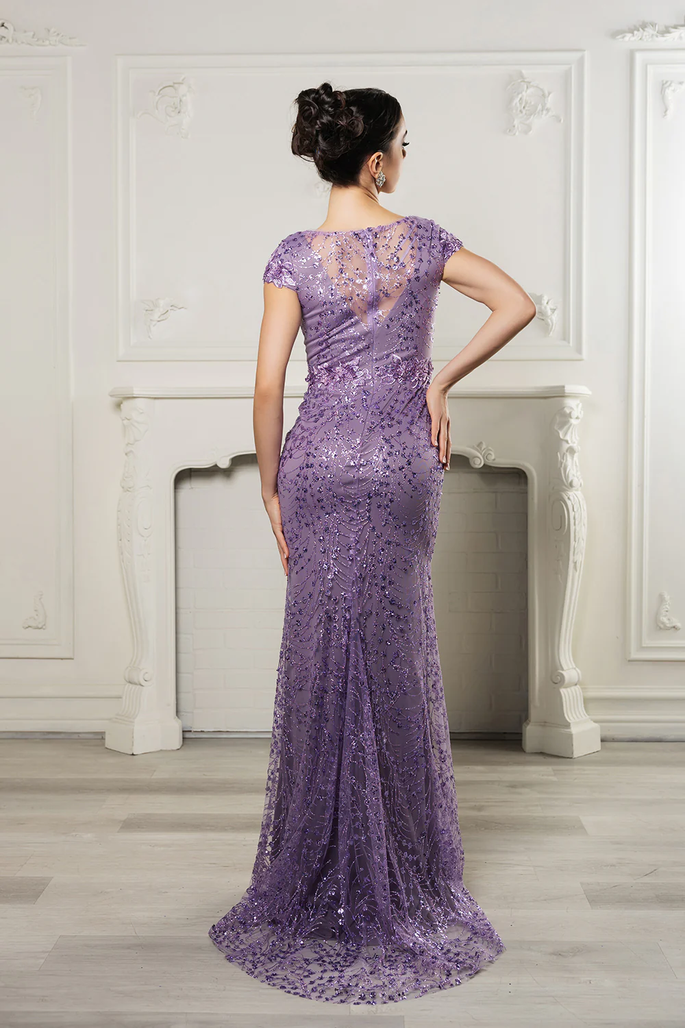Floral Appliqued Long Mesh Formal Gown-New Collection - Image 14