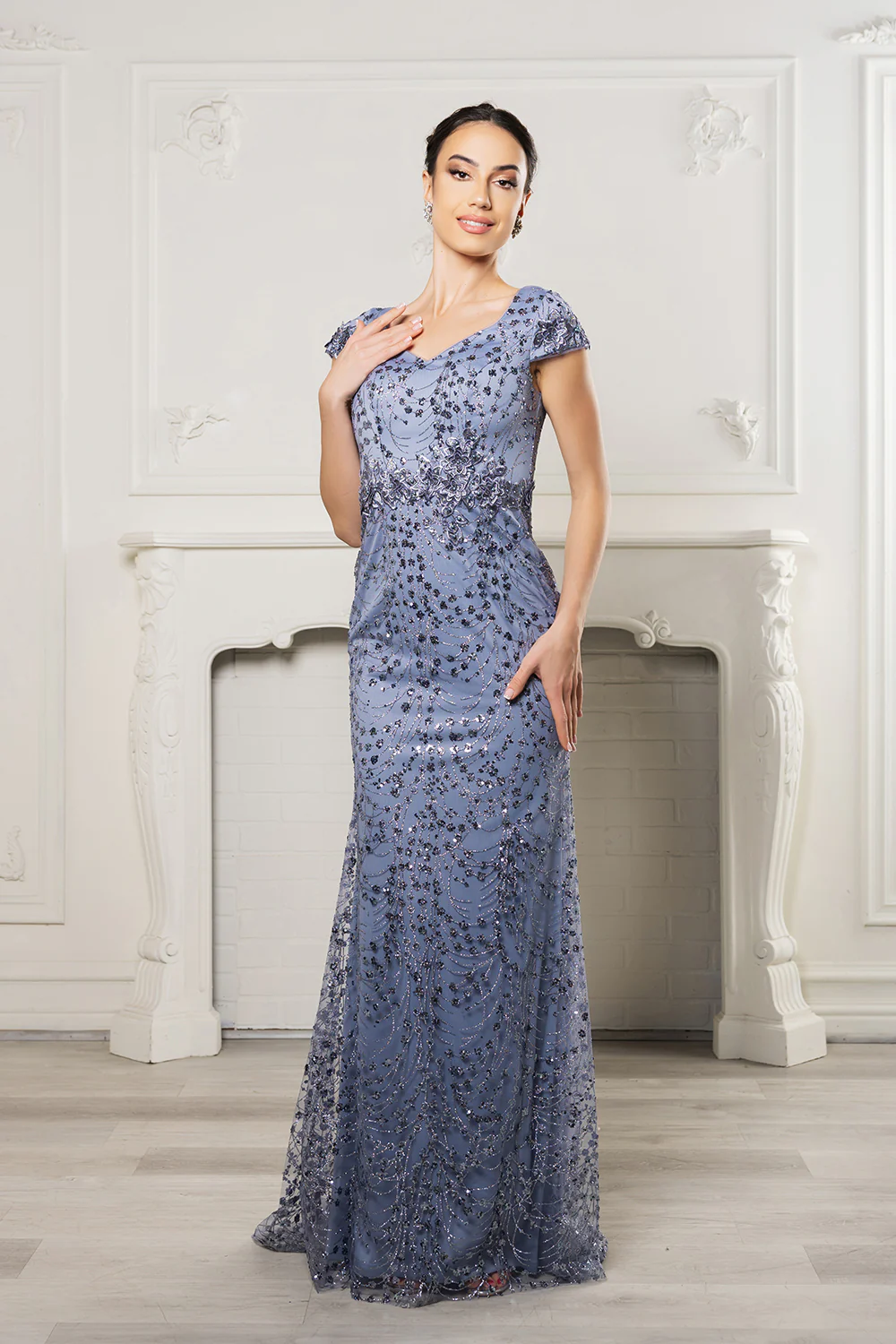 Floral Appliqued Long Mesh Formal Gown-New Collection - Image 16