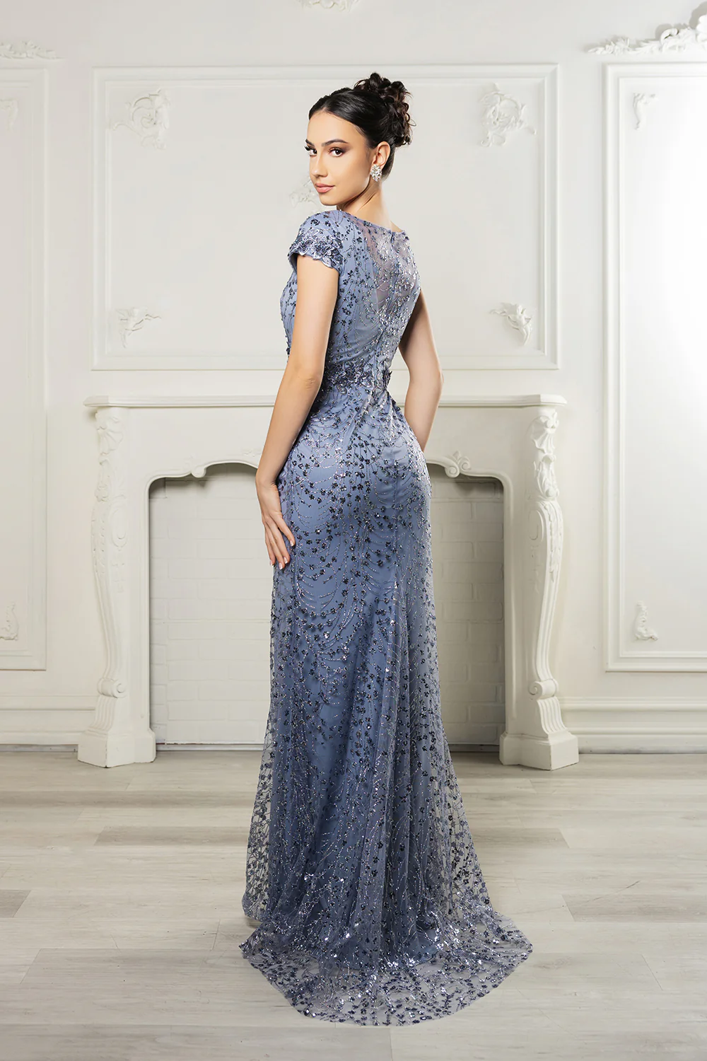 Floral Appliqued Long Mesh Formal Gown-New Collection - Image 17